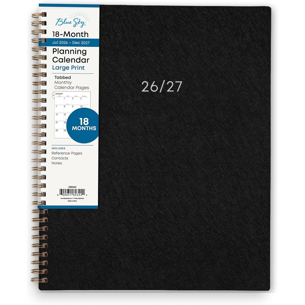 image:imageBlue Sky 2027 18Month Monthly Planner 8x10 Large Print Solid BlackSolid Black 2027