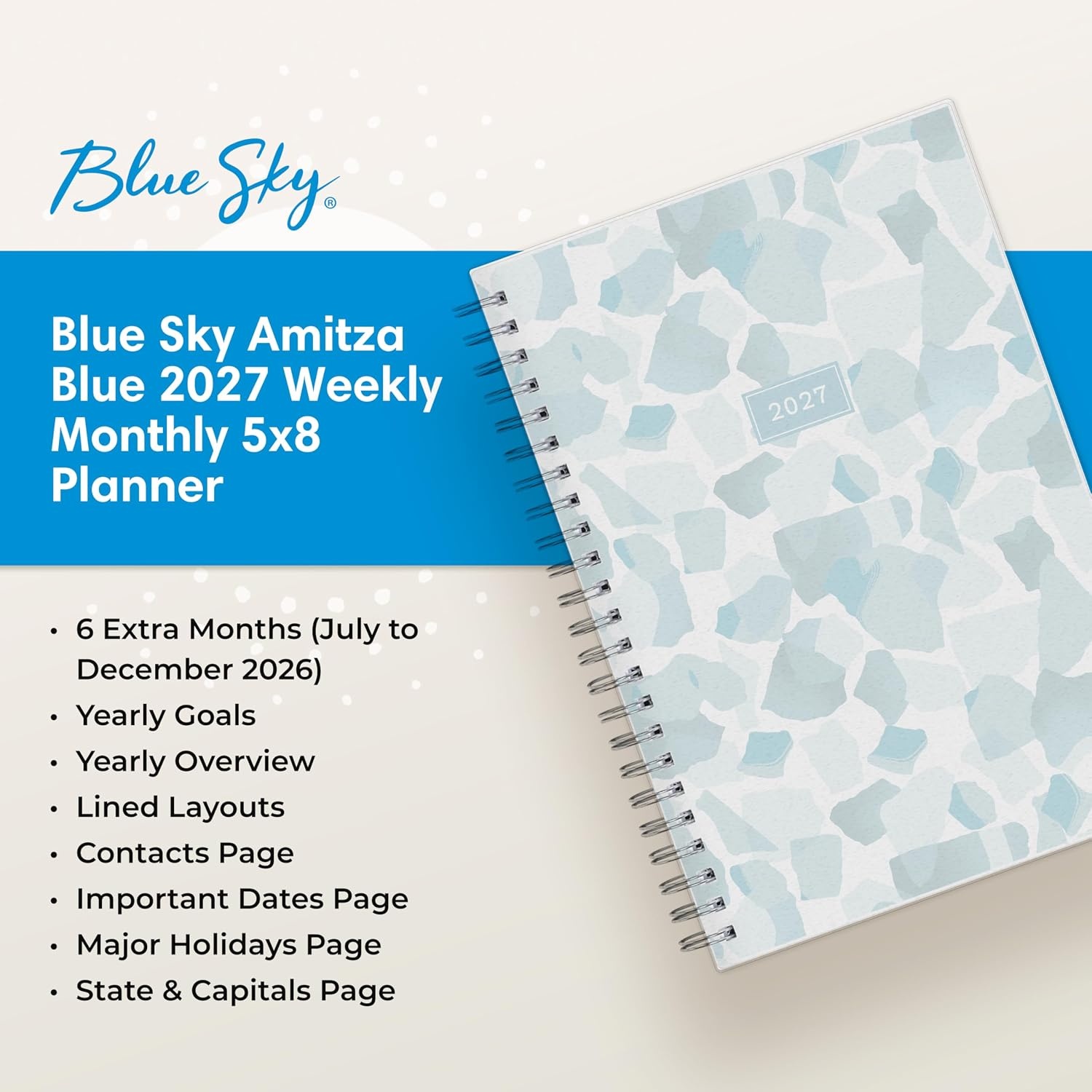 image:imageBlue Sky 2027 Weekly amp Monthly Planner Calendar 5x8 AmitzaAmitza 2027