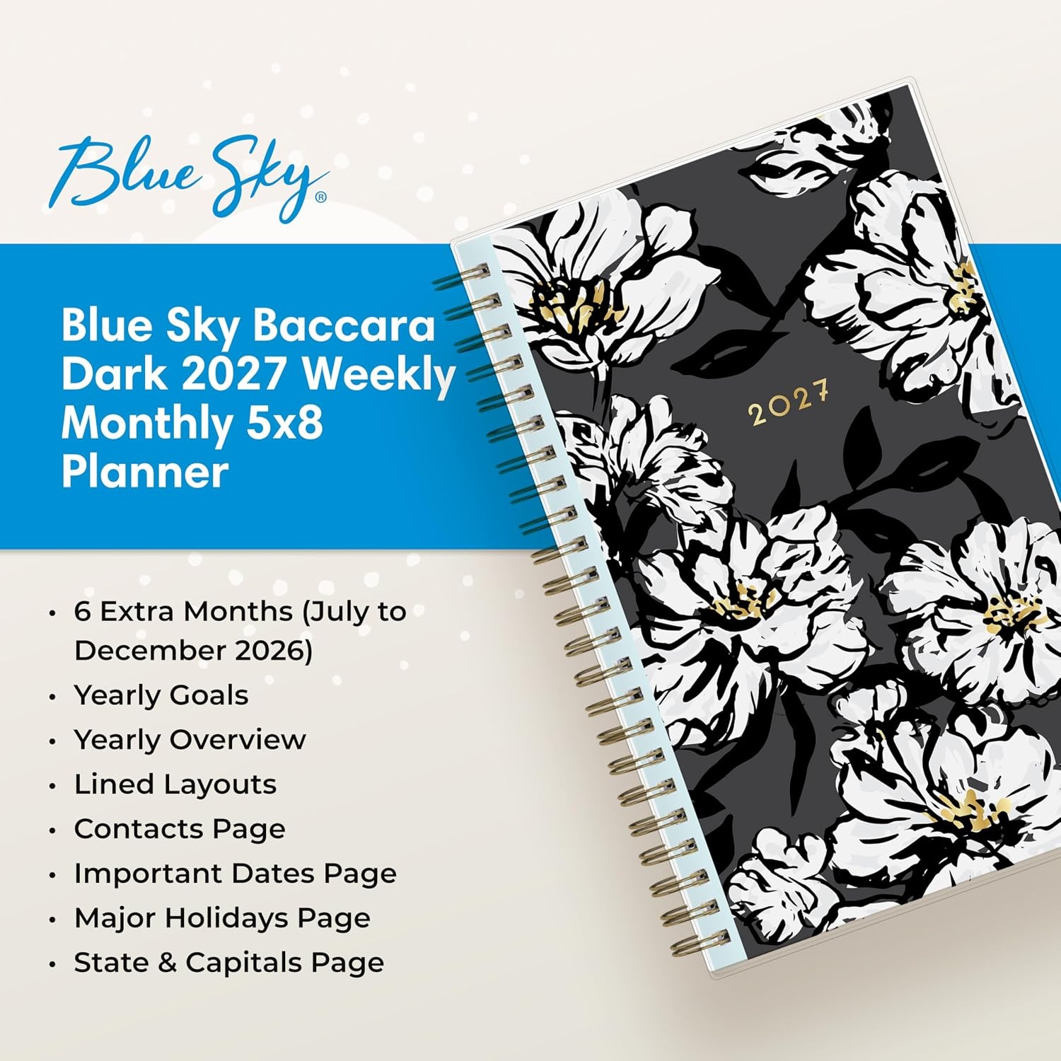 image:imageBlue Sky 2027 Weekly amp Monthly Planner Calendar 5x8 Baccara DarkBaccara Dark 2027