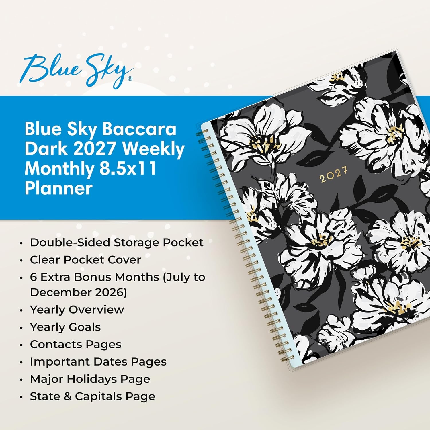 image:imageBlue Sky 2027 Weekly amp Monthly Planner Calendar 5x8 Baccara DarkBaccara Dark 2027