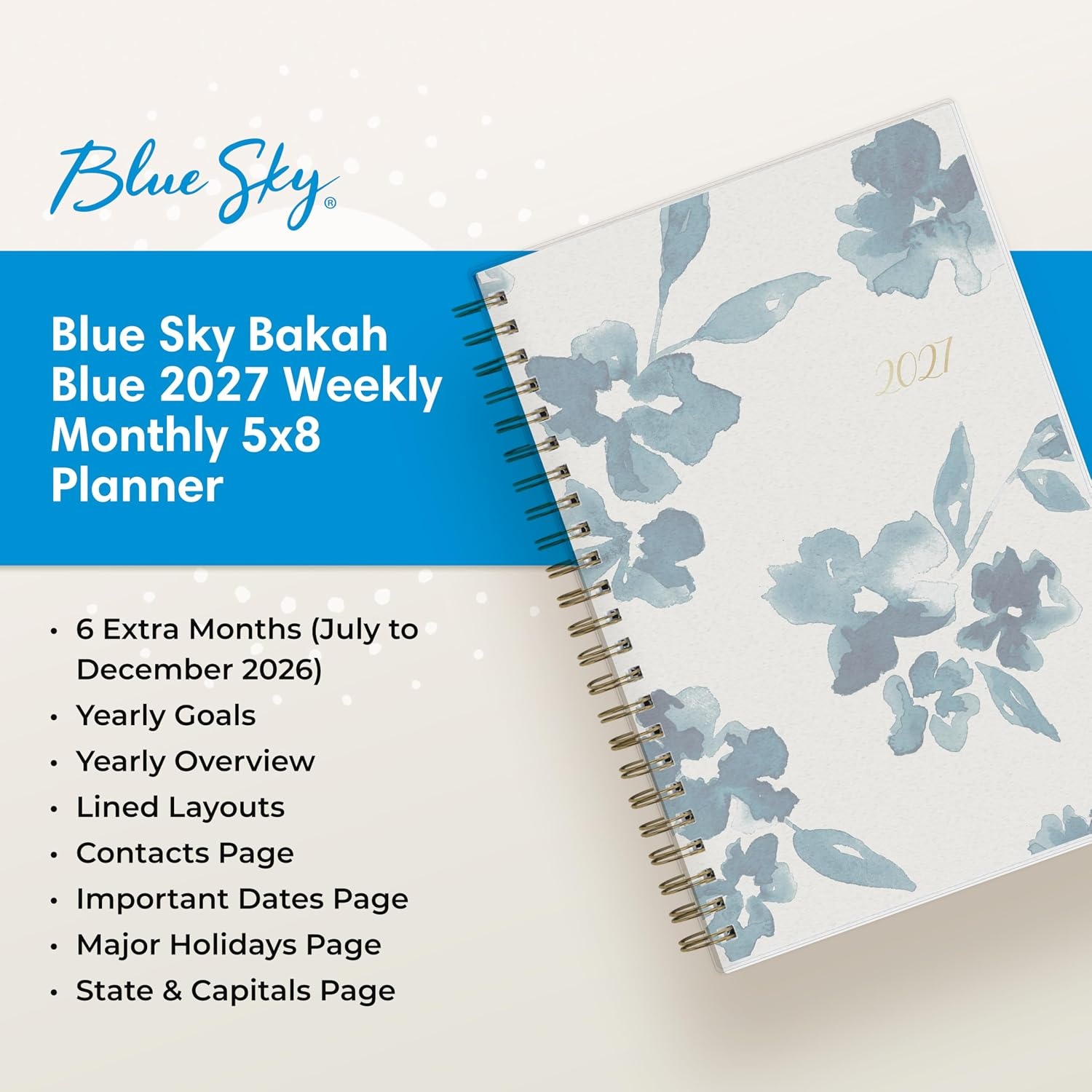image:imageBlue Sky 2027 Weekly amp Monthly Planner Calendar 5x8 Bakah BlueBakah Blue 2027