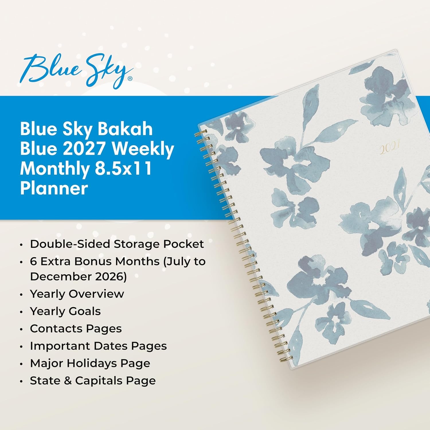 image:imageBlue Sky 2027 Weekly amp Monthly Planner Calendar 5x8 Bakah BlueBakah Blue 2027