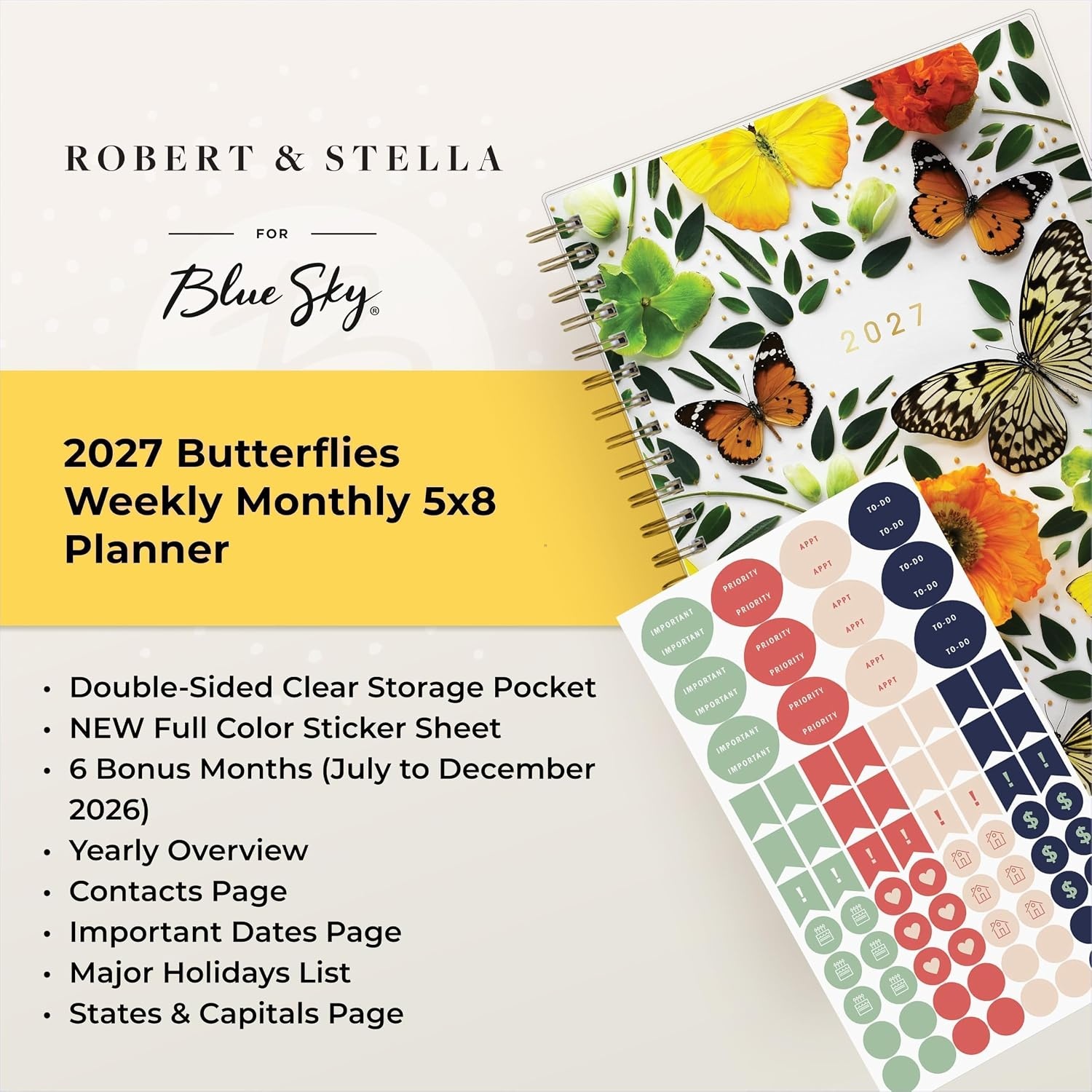 image:imageBlue Sky 2027 Weekly amp Monthly Planner Calendar 5x8 ButterfliesButterflies 2027