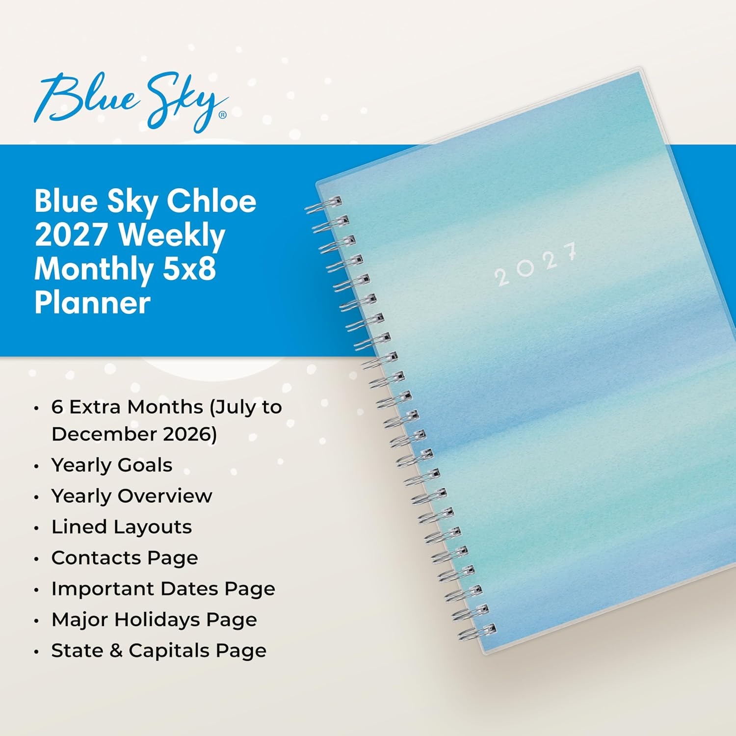 image:imageBlue Sky 2027 Weekly amp Monthly Planner Calendar 5x8 ChloeChloe 2027
