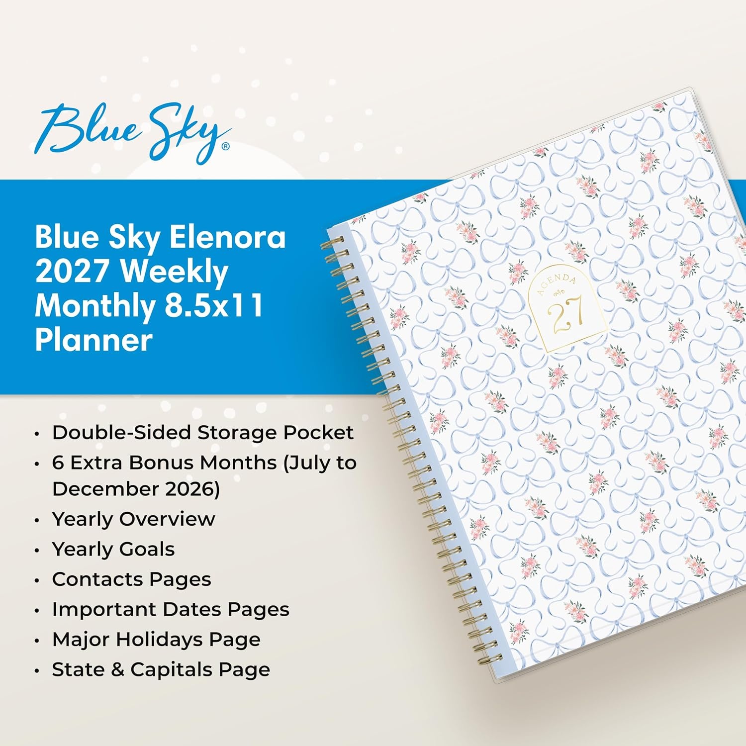 image:imageBlue Sky 2027 Weekly amp Monthly Planner Calendar 5x8 ElenoraElenora 2027