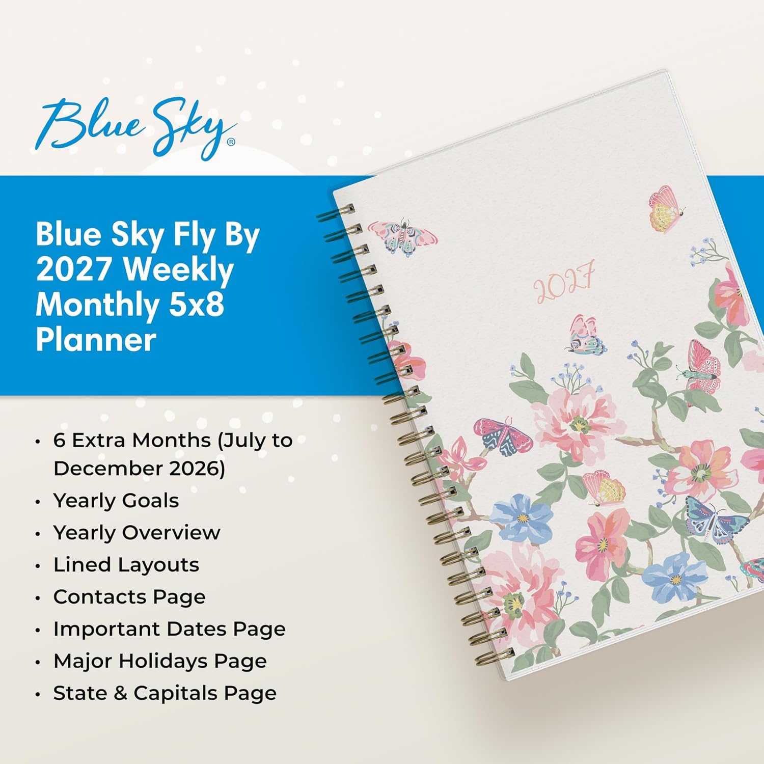 image:imageBlue Sky 2027 Weekly amp Monthly Planner Calendar 5x8 Fly ByFly By 2027