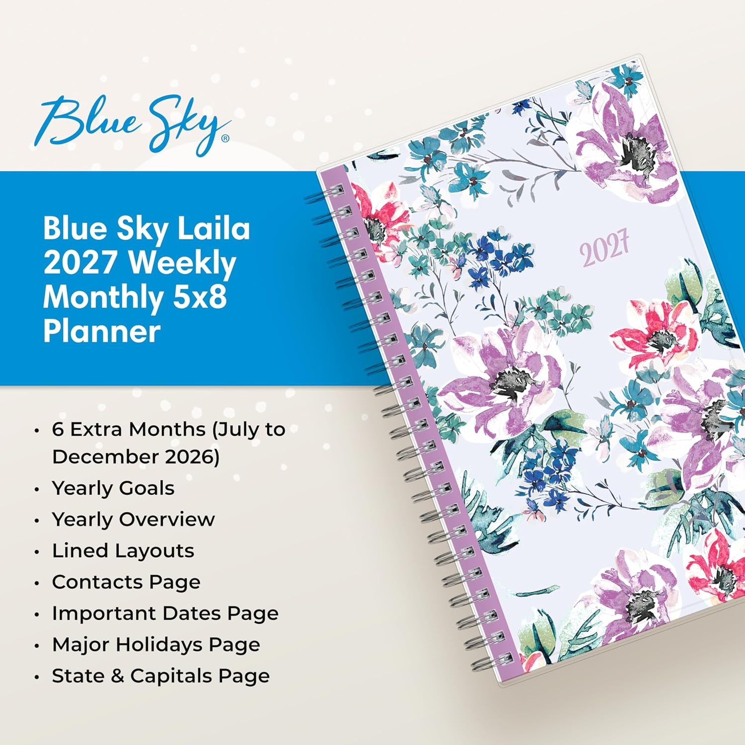 image:imageBlue Sky 2027 Weekly amp Monthly Planner Calendar 5x8 LailaLaila 2027