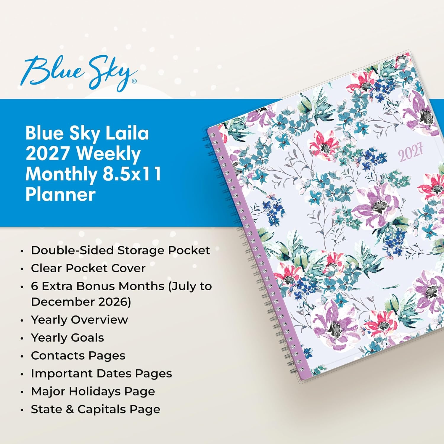 image:imageBlue Sky 2027 Weekly amp Monthly Planner Calendar 5x8 LailaLaila 2027