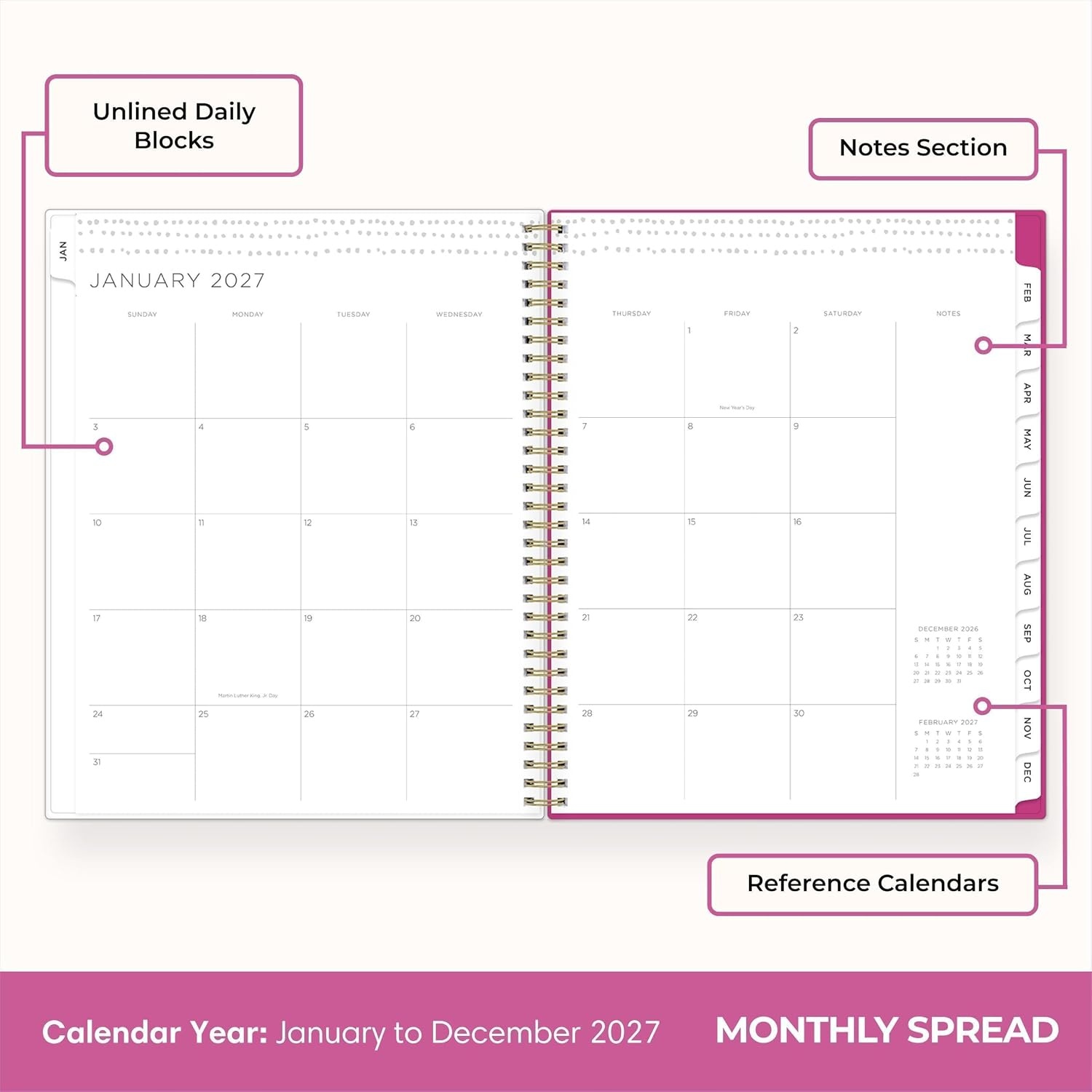 image:imageBlue Sky 2027 Weekly amp Monthly Planner Calendar 5x8 Magenta BloomsMagenta Blooms 2027