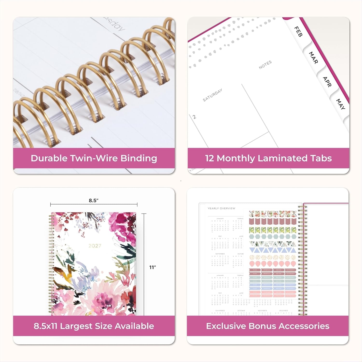 image:imageBlue Sky 2027 Weekly amp Monthly Planner Calendar 5x8 Magenta BloomsMagenta Blooms 2027