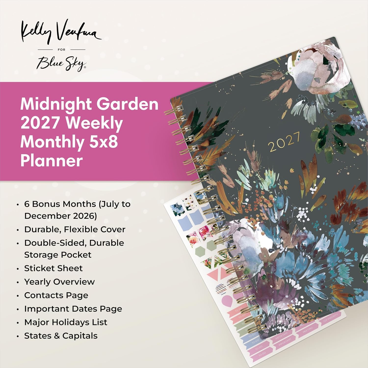 image:imageBlue Sky 2027 Weekly amp Monthly Planner Calendar 5x8 Midnight GardenMidnight Garden 2027