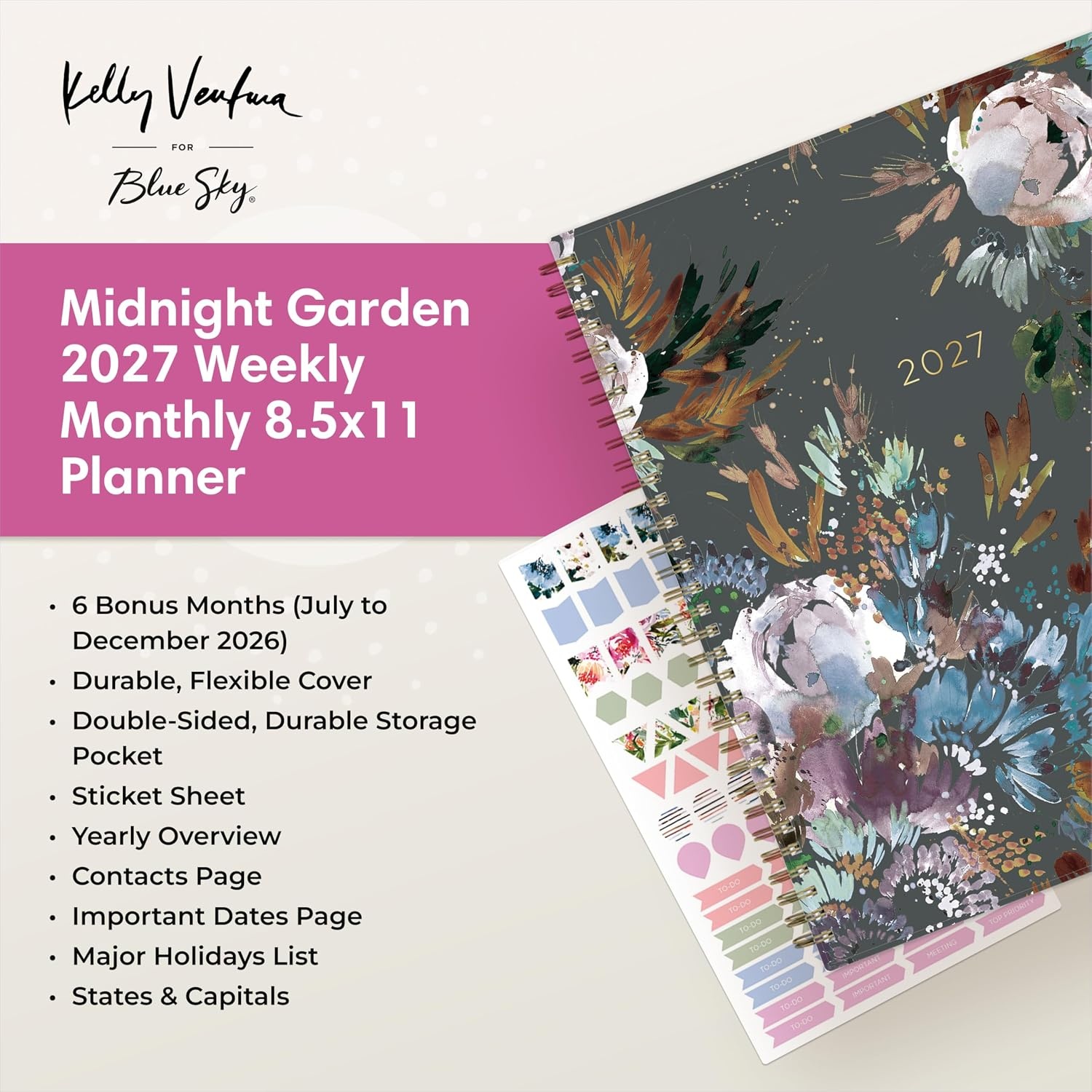 image:imageBlue Sky 2027 Weekly amp Monthly Planner Calendar 5x8 Midnight GardenMidnight Garden 2027
