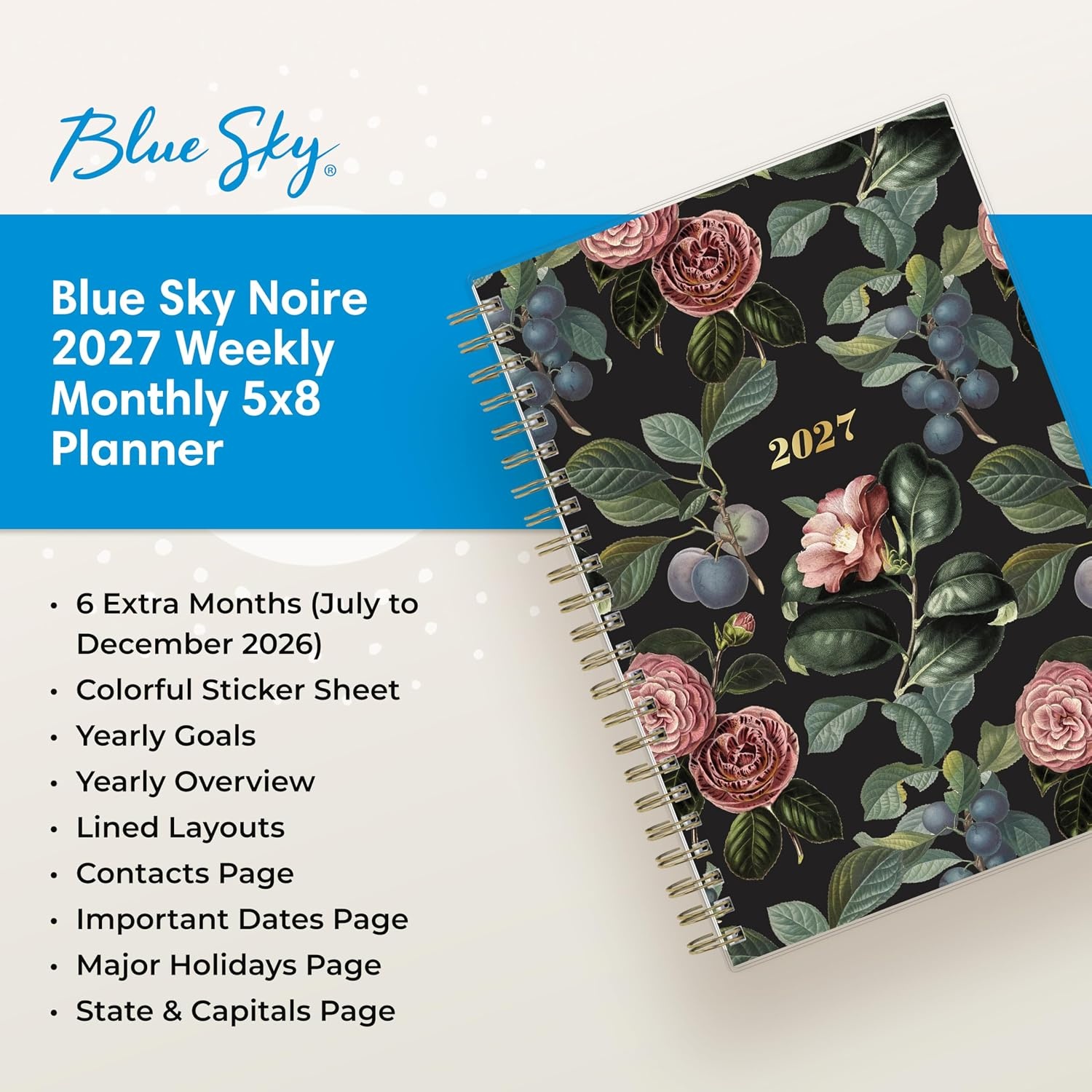 image:imageBlue Sky 2027 Weekly amp Monthly Planner Calendar 5x8 Noire