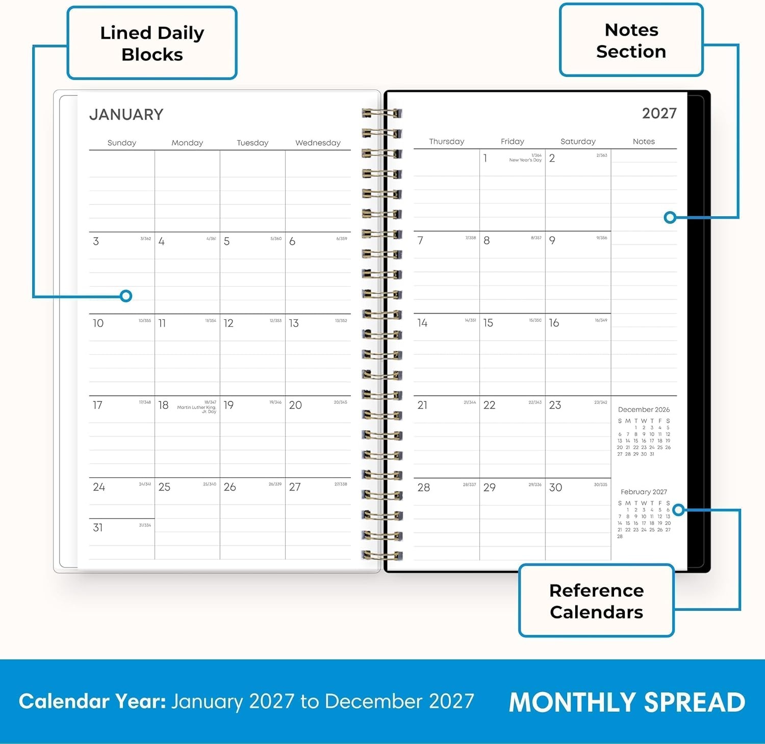image:imageBlue Sky 2027 Weekly amp Monthly Planner Calendar 5x8 Noire