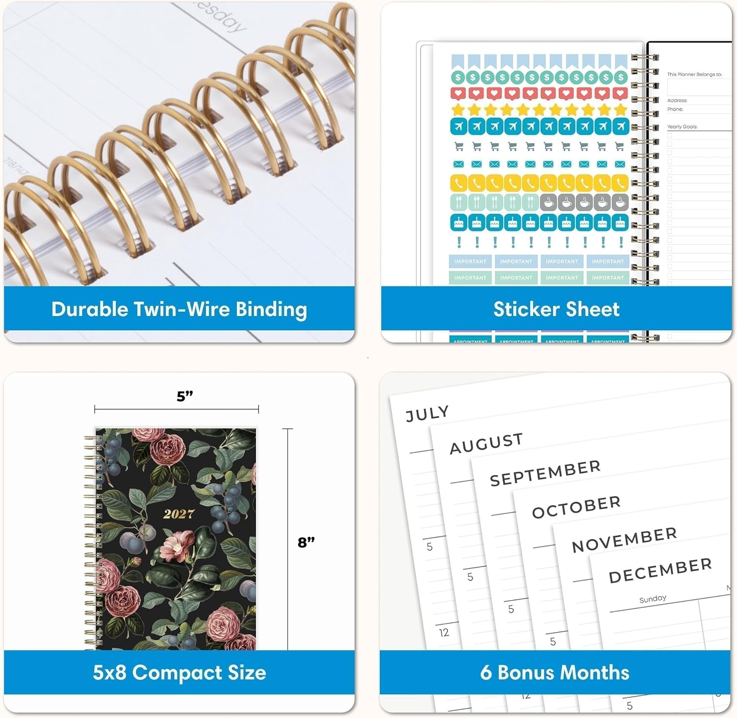 image:imageBlue Sky 2027 Weekly amp Monthly Planner Calendar 5x8 Noire