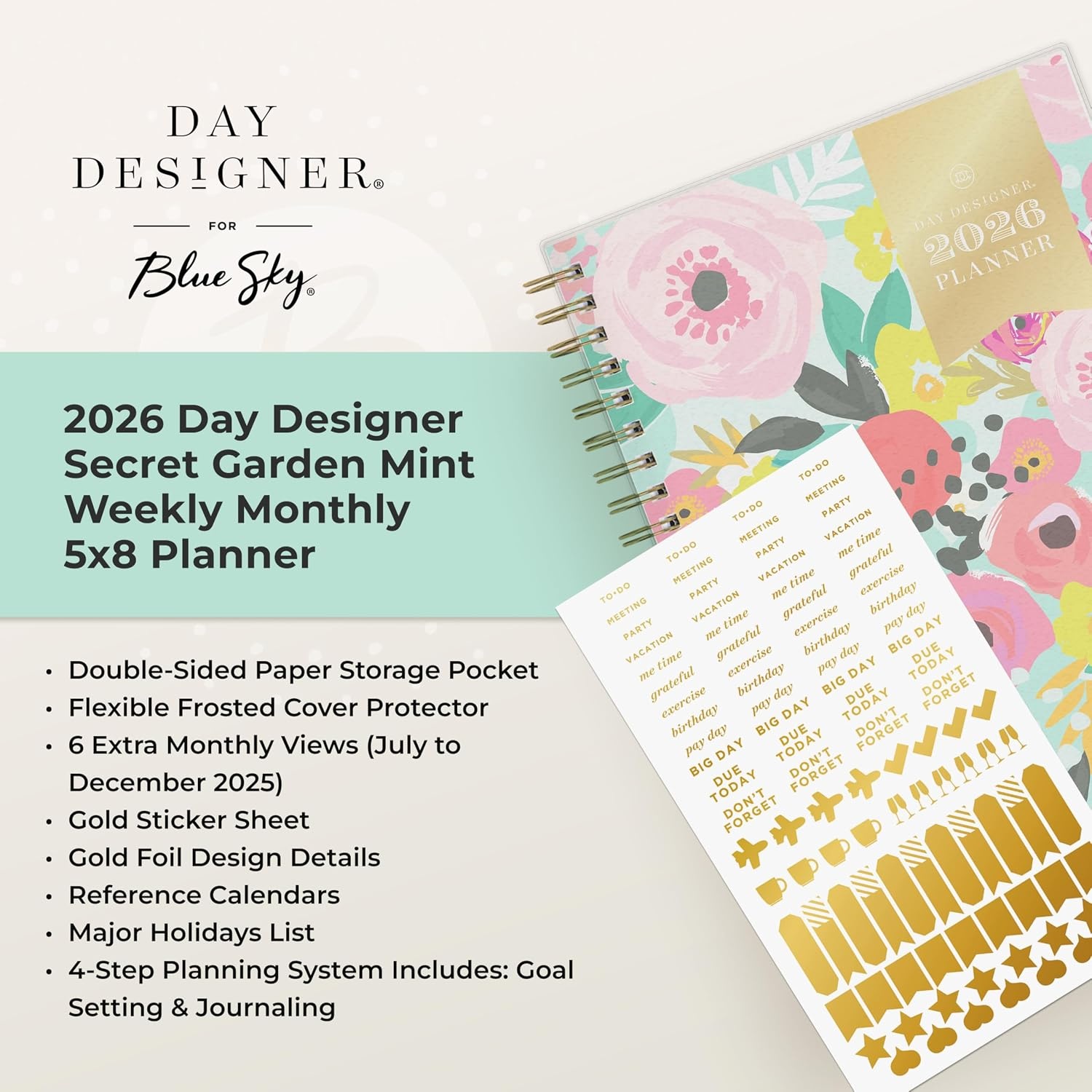 image:imageBlue Sky 2027 Weekly amp Monthly Planner Calendar 5x8 Secret Garden MintSecret Garden Mint 2026