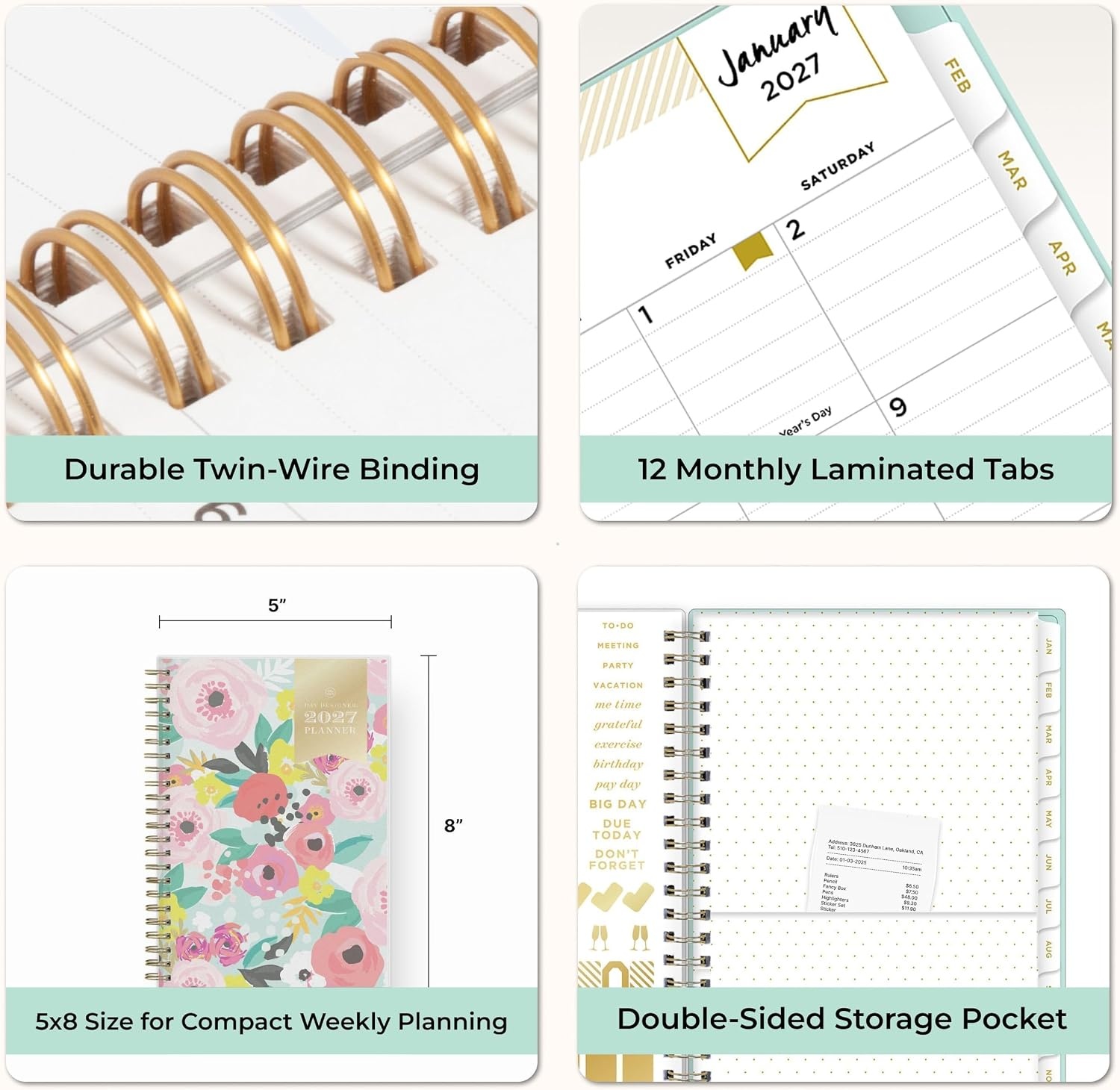 image:imageBlue Sky 2027 Weekly amp Monthly Planner Calendar 5x8 Secret Garden MintSecret Garden Mint 2027