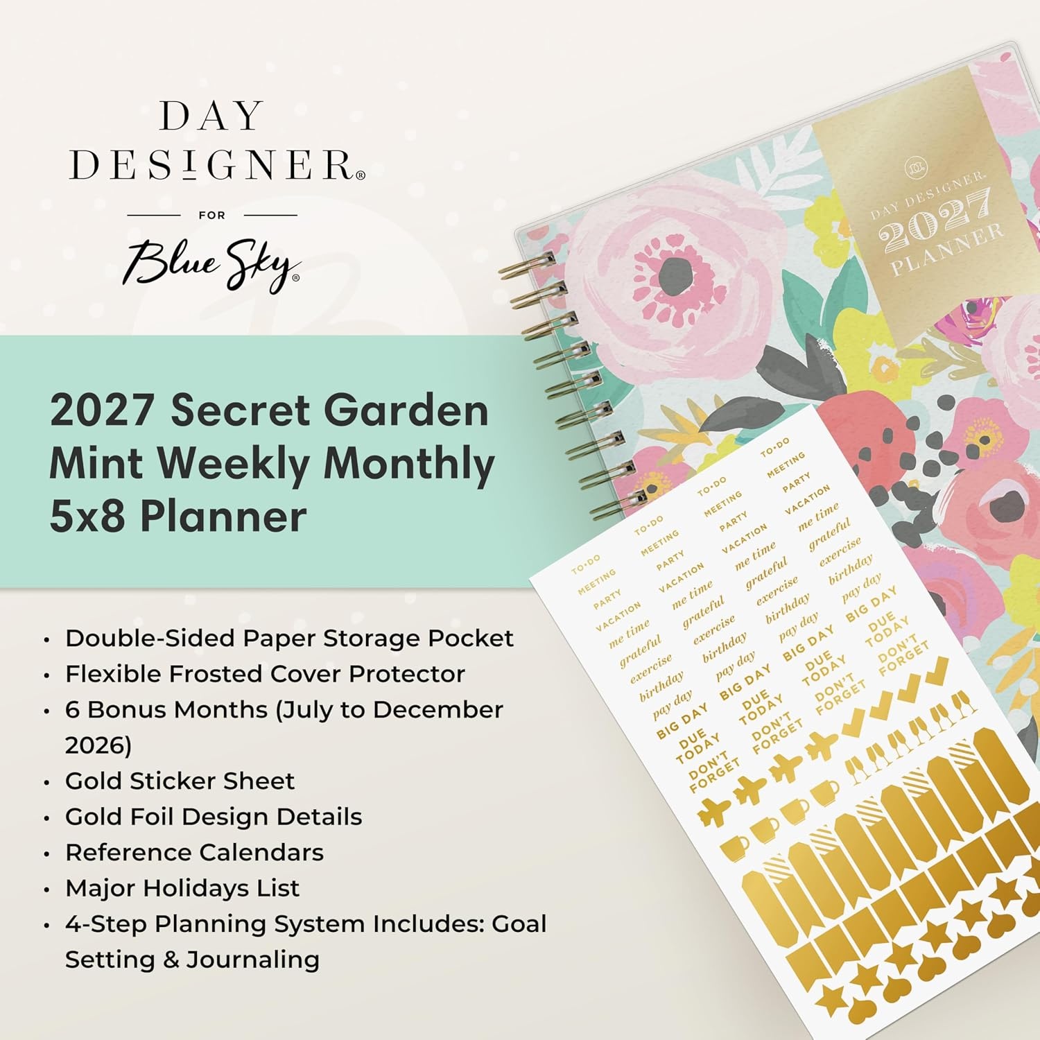 image:imageBlue Sky 2027 Weekly amp Monthly Planner Calendar 5x8 Secret Garden MintSecret Garden Mint 2027