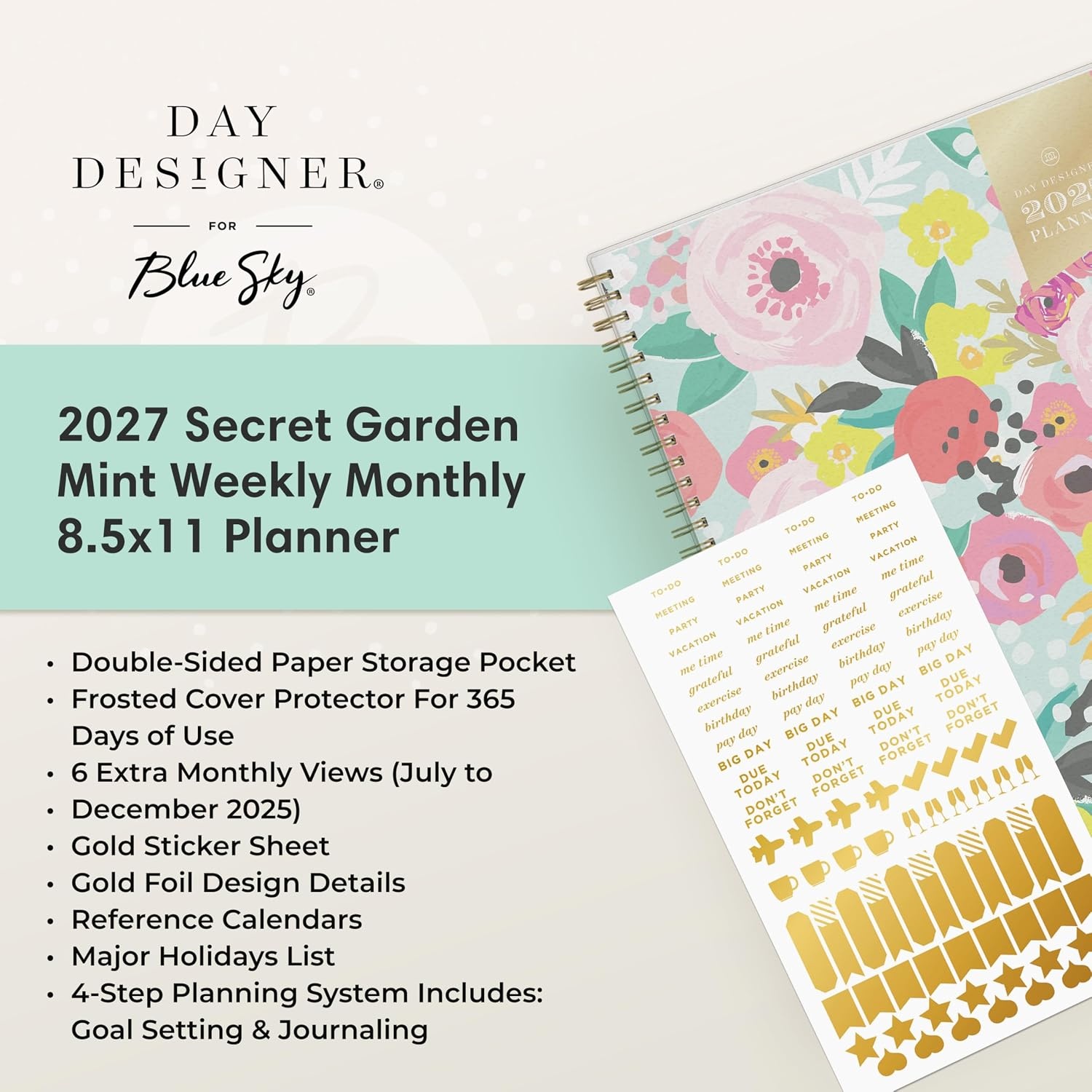 image:imageBlue Sky 2027 Weekly amp Monthly Planner Calendar 5x8 Secret Garden MintSecret Garden Mint 2027