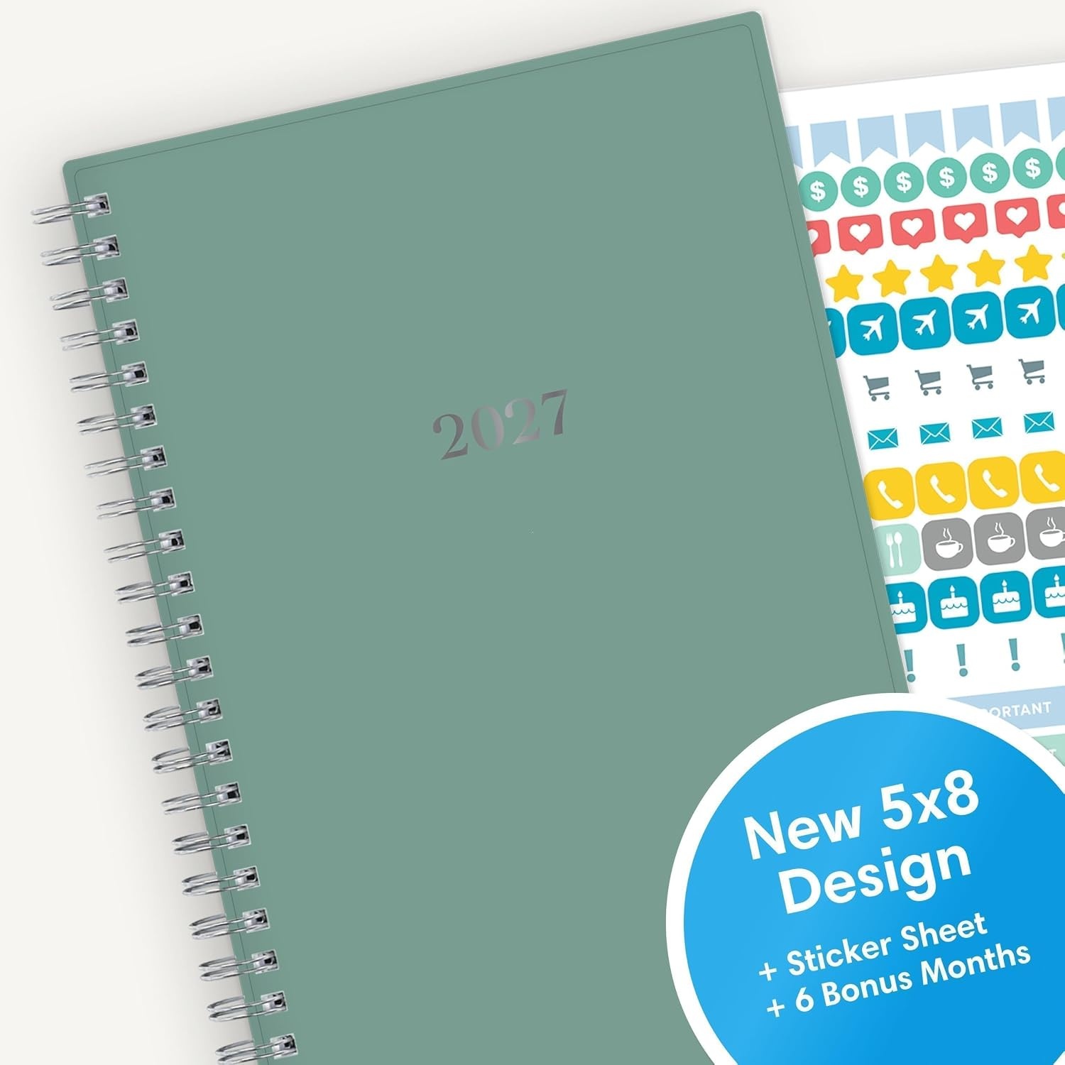 image:imageBlue Sky 2027 Weekly amp Monthly Planner Calendar 5x8 Solid Green