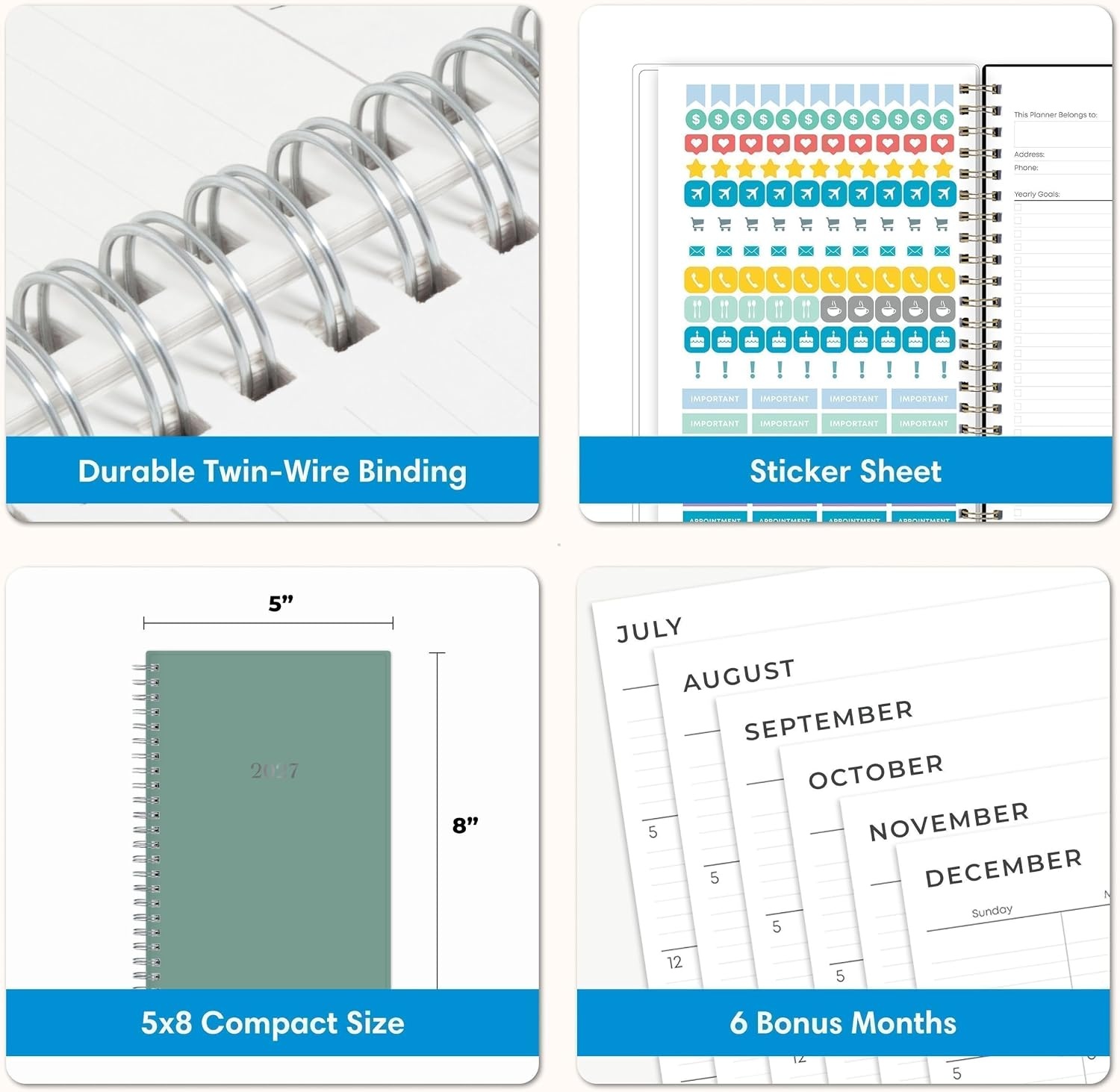 image:imageBlue Sky 2027 Weekly amp Monthly Planner Calendar 5x8 Solid Green