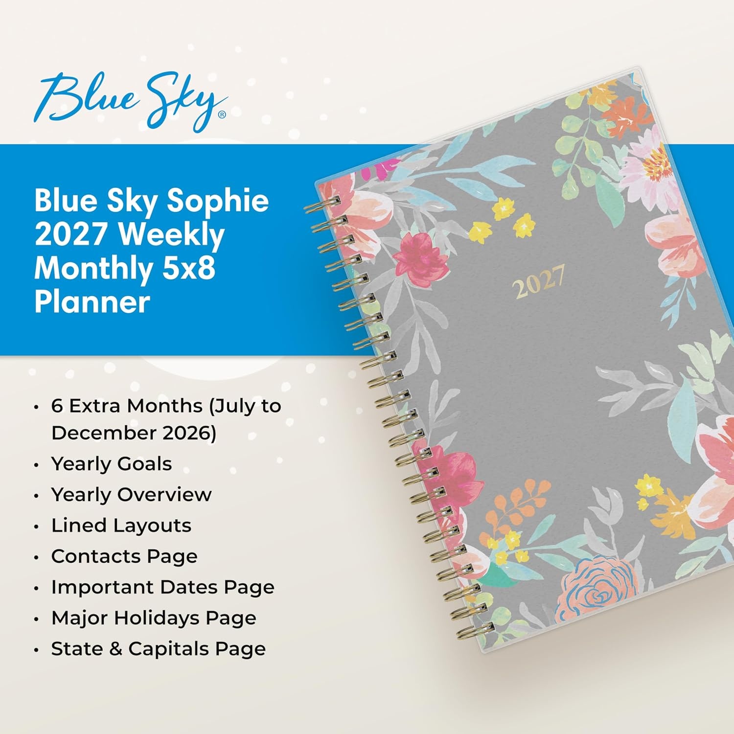 image:imageBlue Sky 2027 Weekly amp Monthly Planner Calendar 5x8 SophieSophie 2027