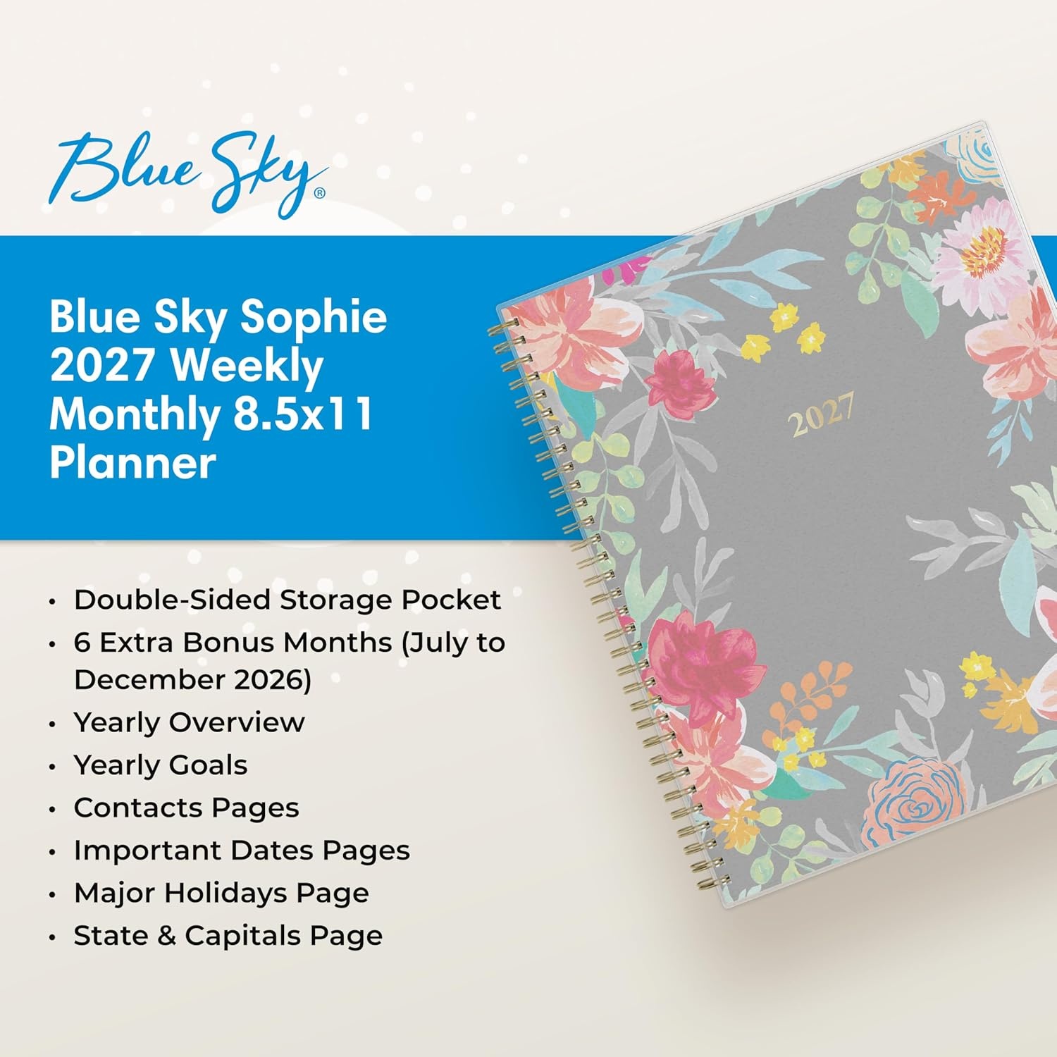 image:imageBlue Sky 2027 Weekly amp Monthly Planner Calendar 5x8 SophieSophie 2027