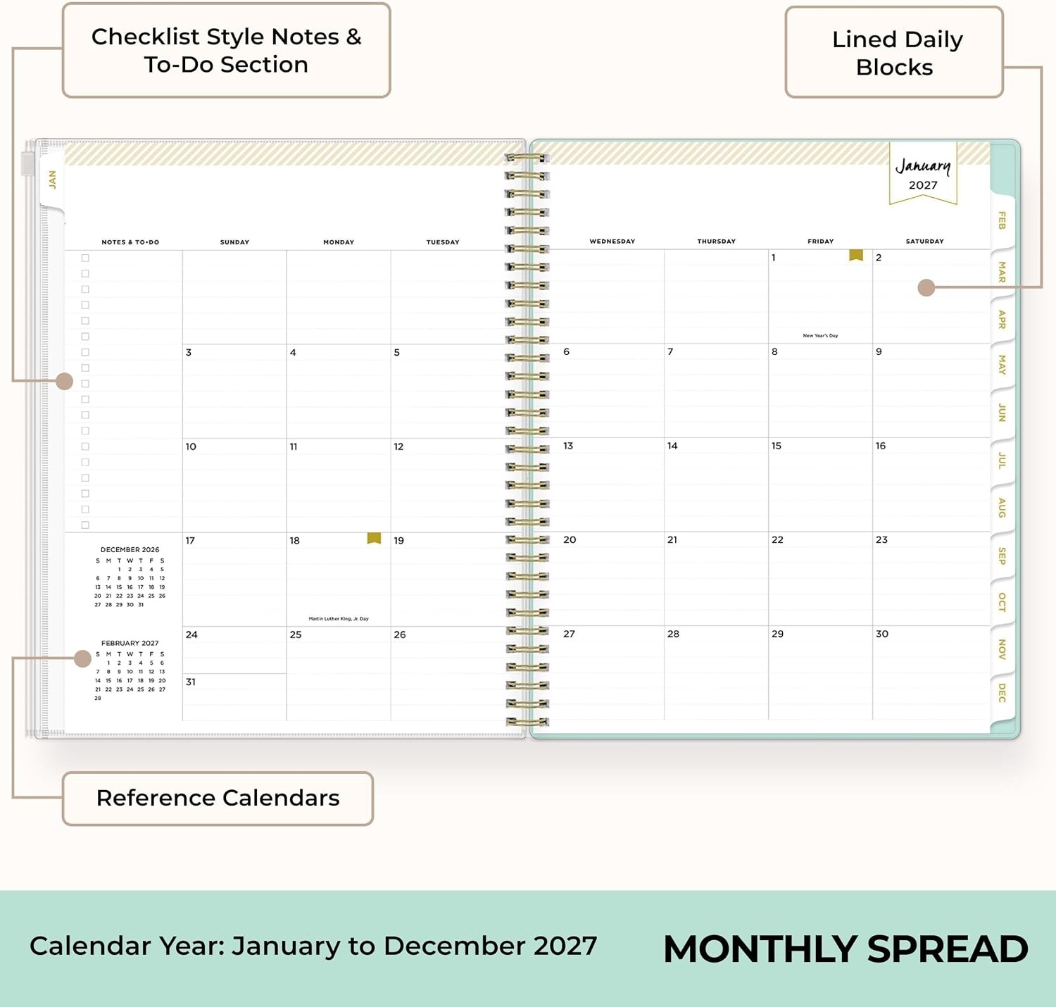 image:imageBlue Sky 2027 Weekly amp Monthly Planner Calendar 5x8 Tulip Garden MintTulip Garden Mint 2027
