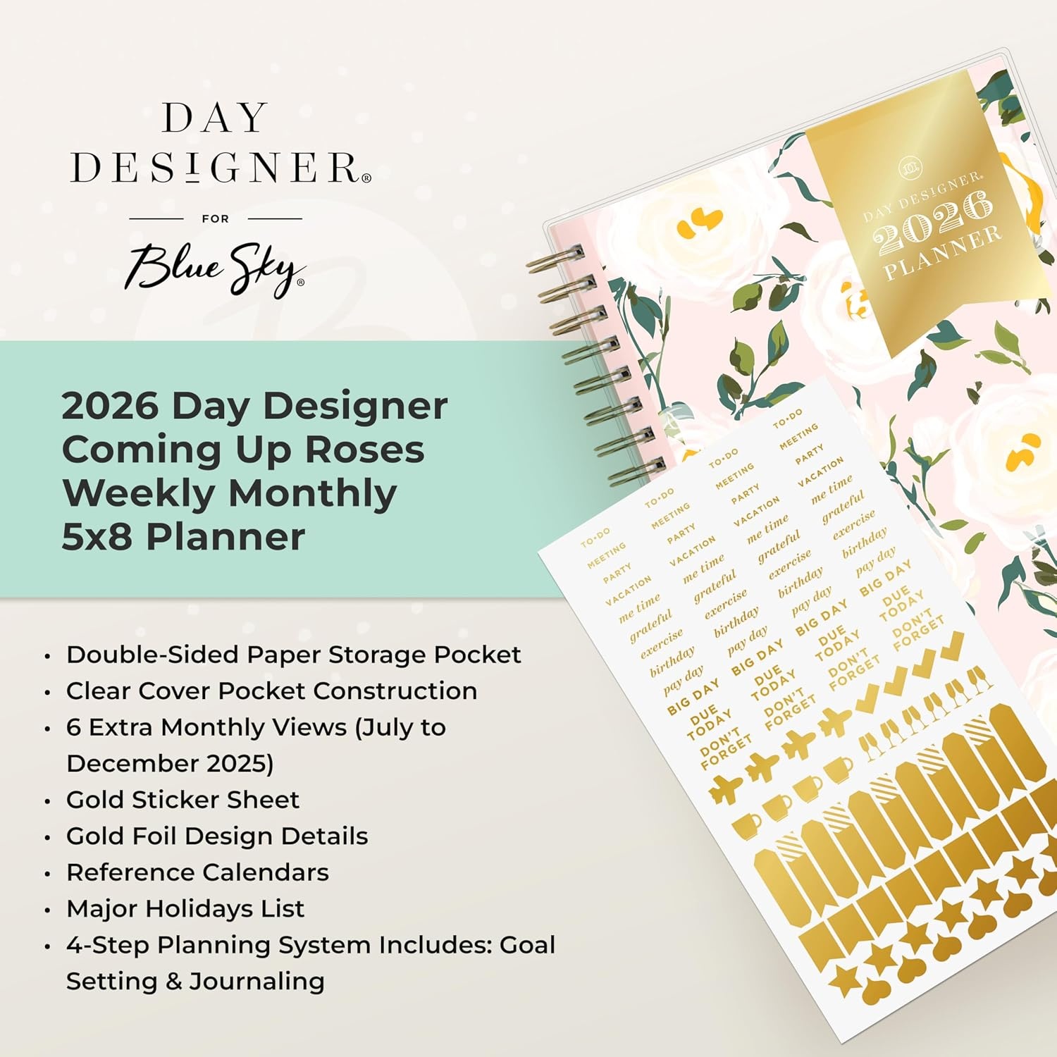 image:imageBlue Sky Day Designer 2027 Weekly amp Monthly Planner 5x8 Coming Up RosesComing Up Roses 2026