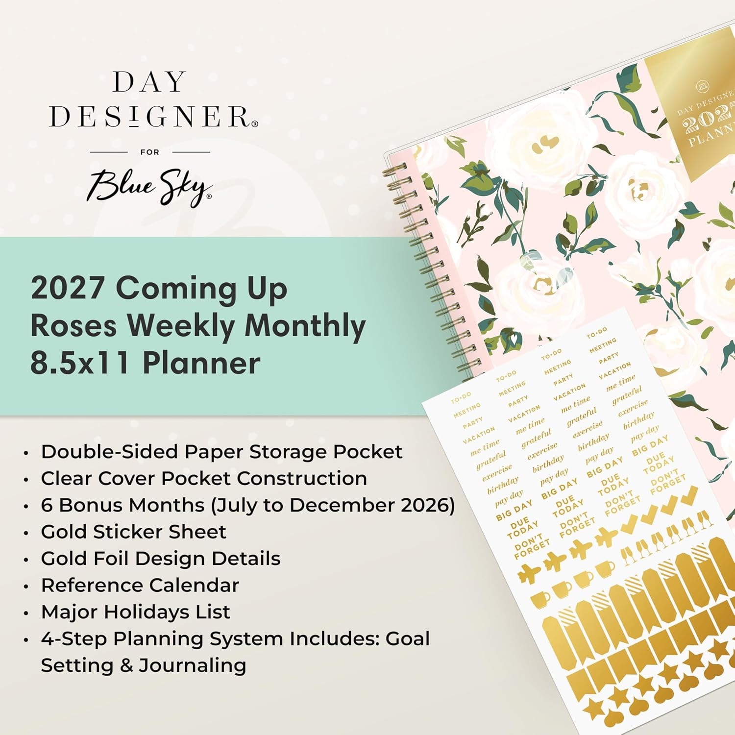 image:imageBlue Sky Day Designer 2027 Weekly amp Monthly Planner 5x8 Coming Up RosesComing Up Roses 2027