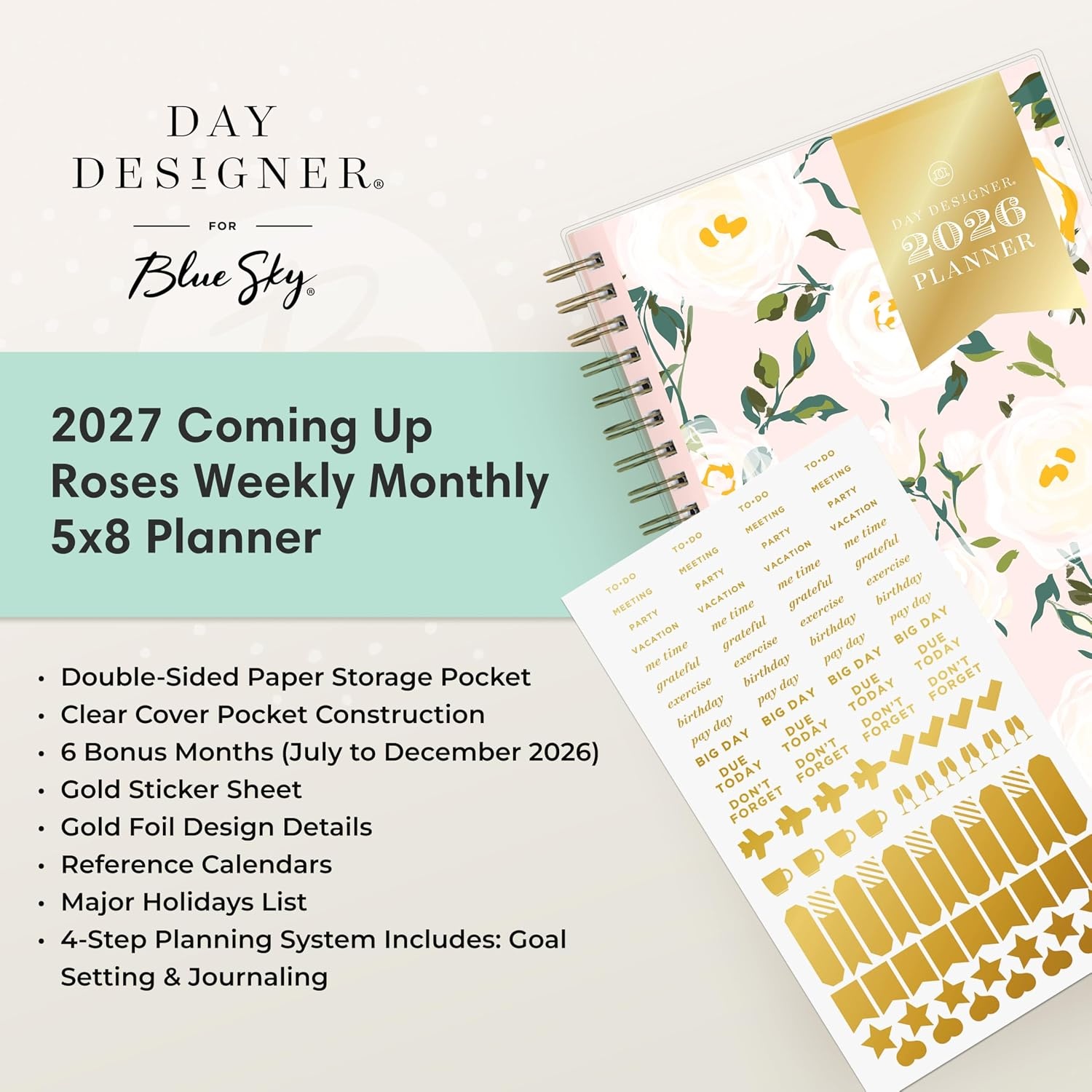 image:imageBlue Sky Day Designer 2027 Weekly amp Monthly Planner 5x8 Coming Up RosesComing Up Roses 2027