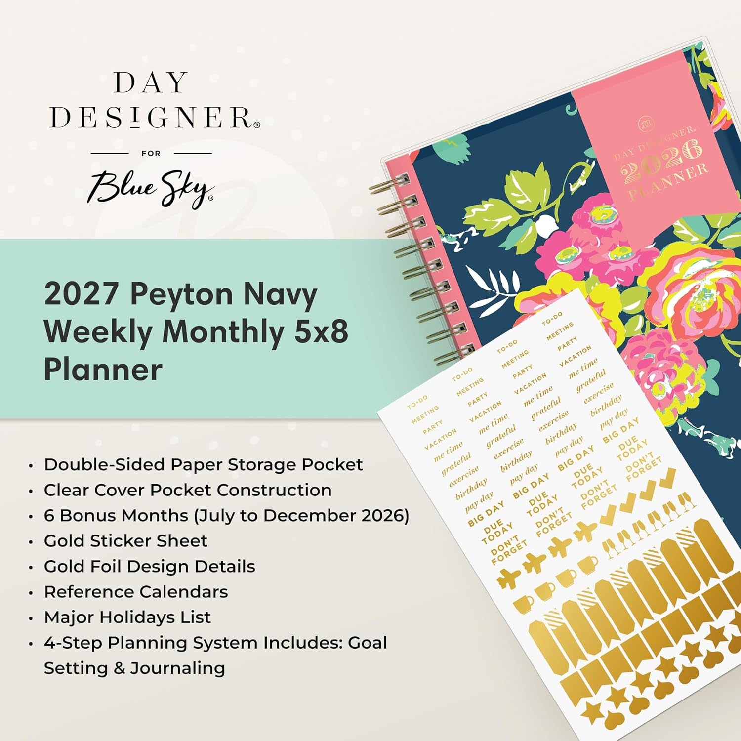 image:imageBlue Sky Day Designer 2027 Weekly amp Monthly Planner 5x8 Peyton NavyPeyton Navy 2027