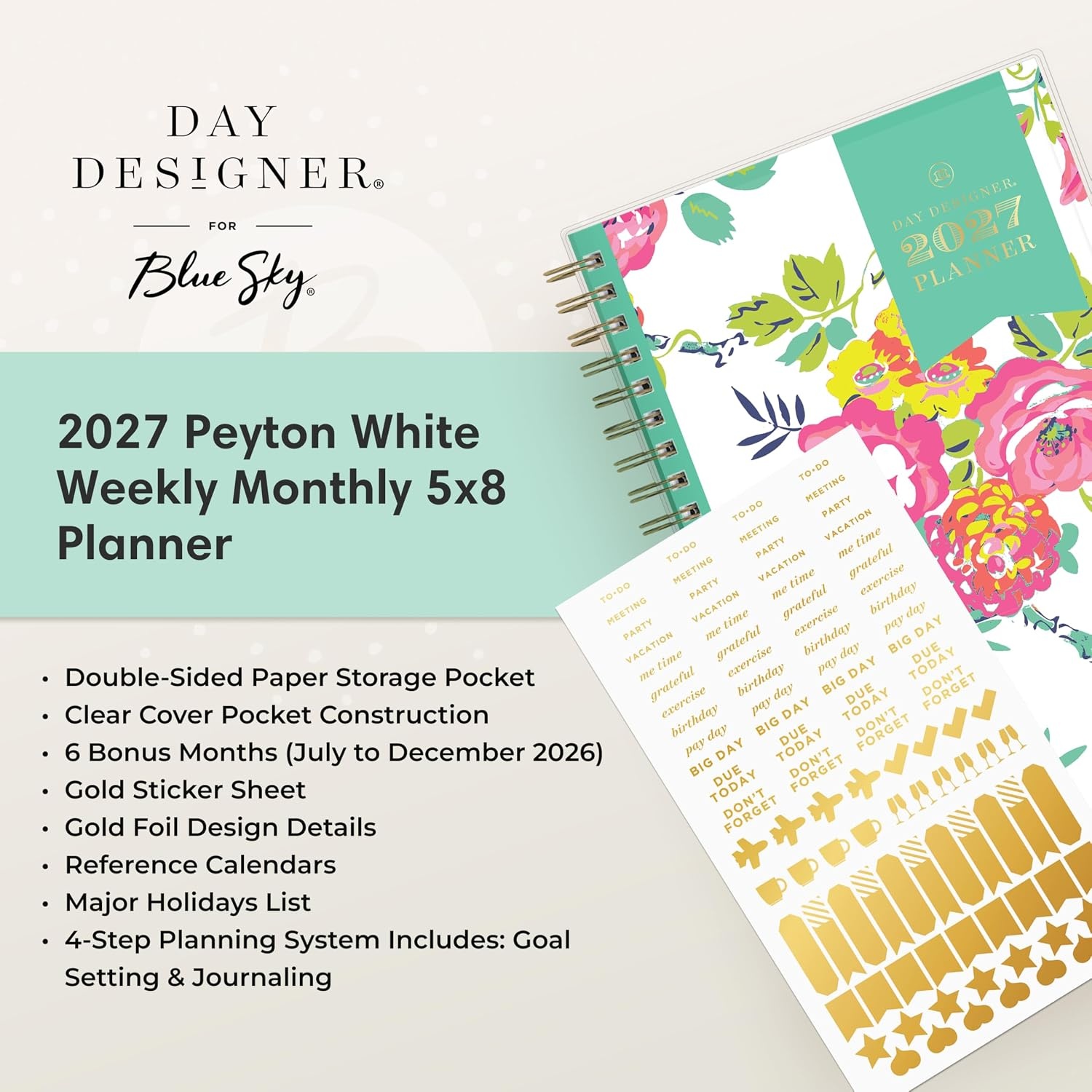image:imageBlue Sky Day Designer 2027 Weekly amp Monthly Planner 5x8 Peyton WhitePeyton White 2027