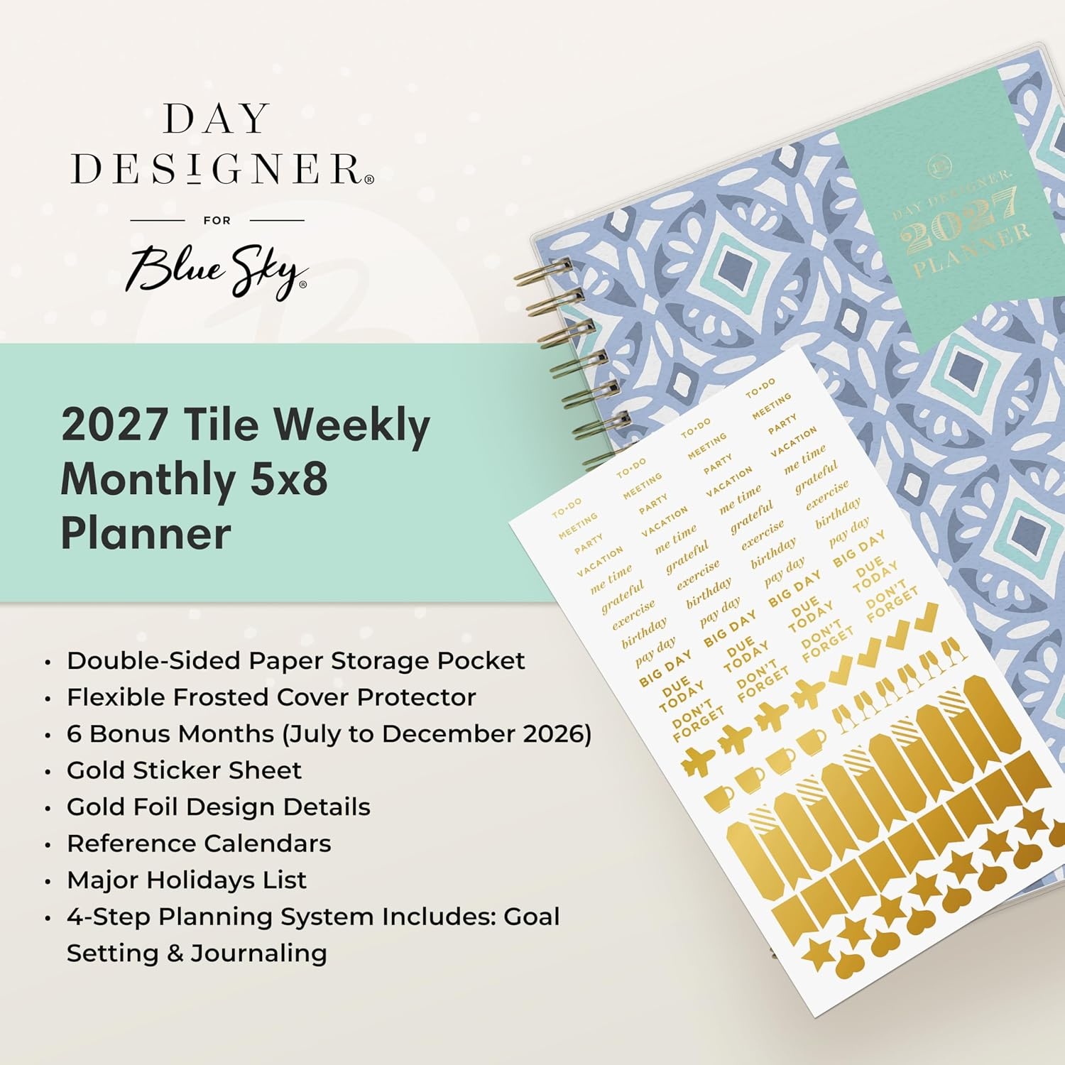 image:imageBlue Sky Day Designer 2027 Weekly amp Monthly Planner Calendar 5x8 TileTile 2027