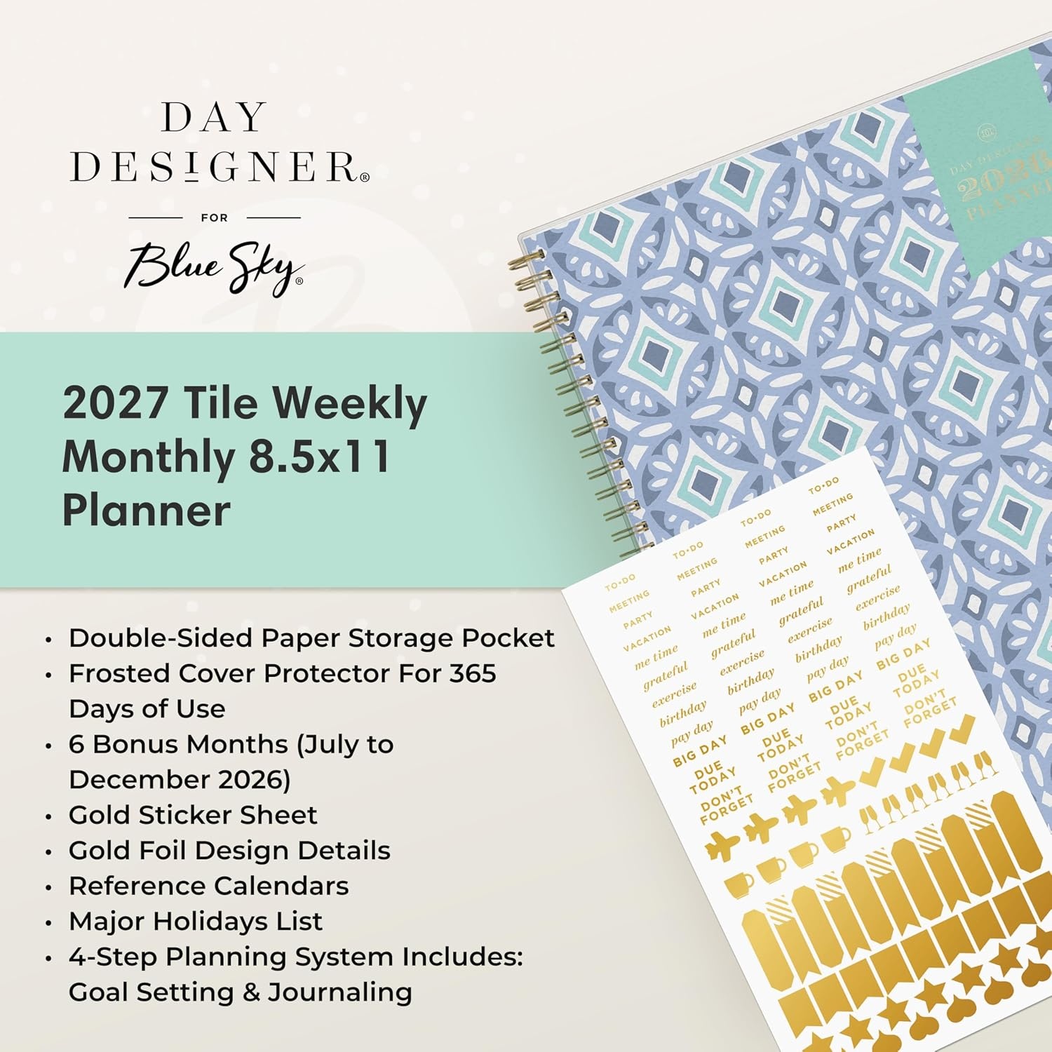 image:imageBlue Sky Day Designer 2027 Weekly amp Monthly Planner Calendar 5x8 TileTile 2027