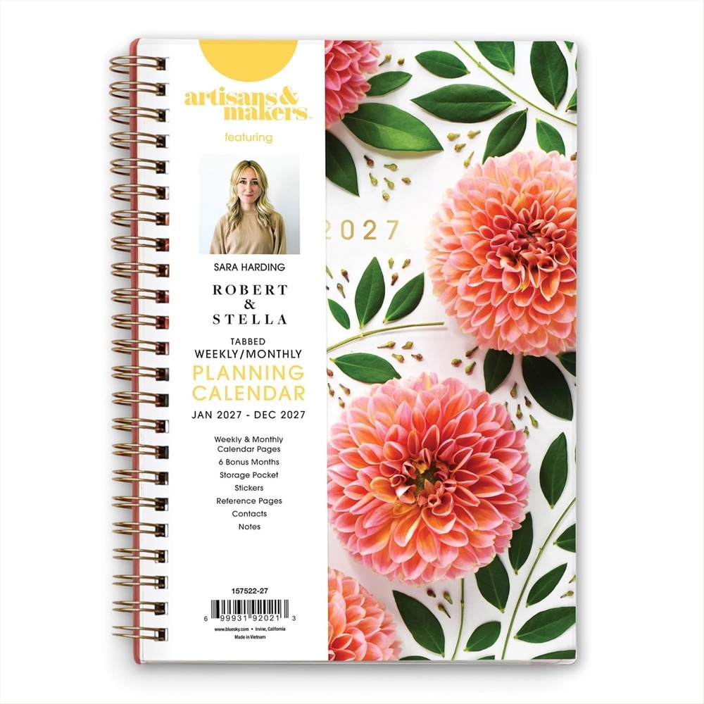 image:imageBlue Sky 2027 Weekly amp Monthly Planner Calendar 5x8 Bright DahliasBright Dahlias 2027