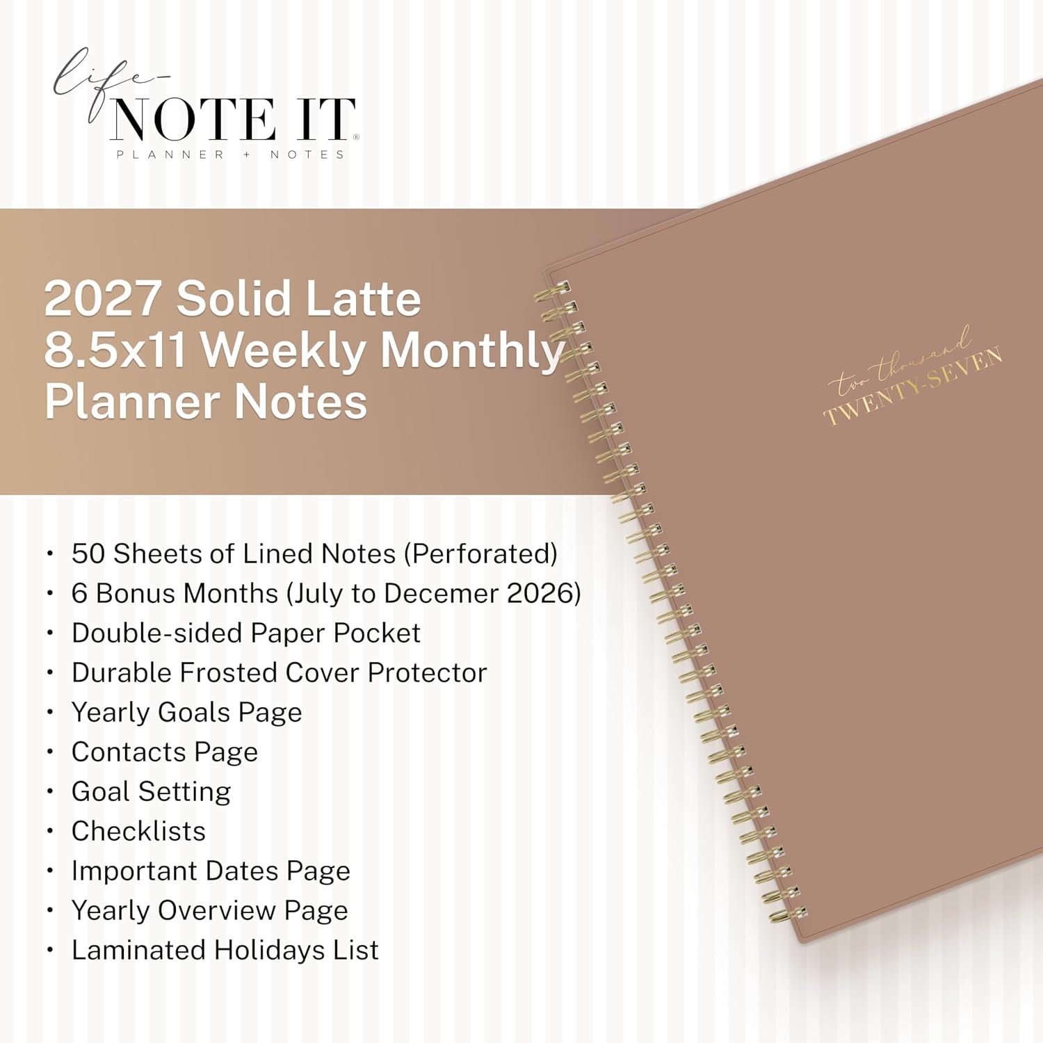 image:imageBlue Sky Life Note It 2027 Weekly amp Monthly Planner 85x11 Solid LatteSolid Latte 2027