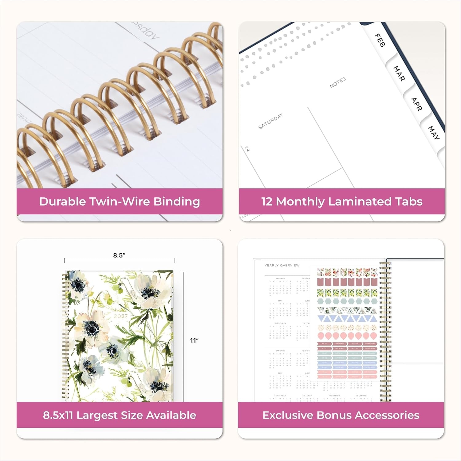 image:imageBlue Sky Kelly Ventura 2027 Weekly amp Monthly Planner 85x11 AnemonesAnemones 2027