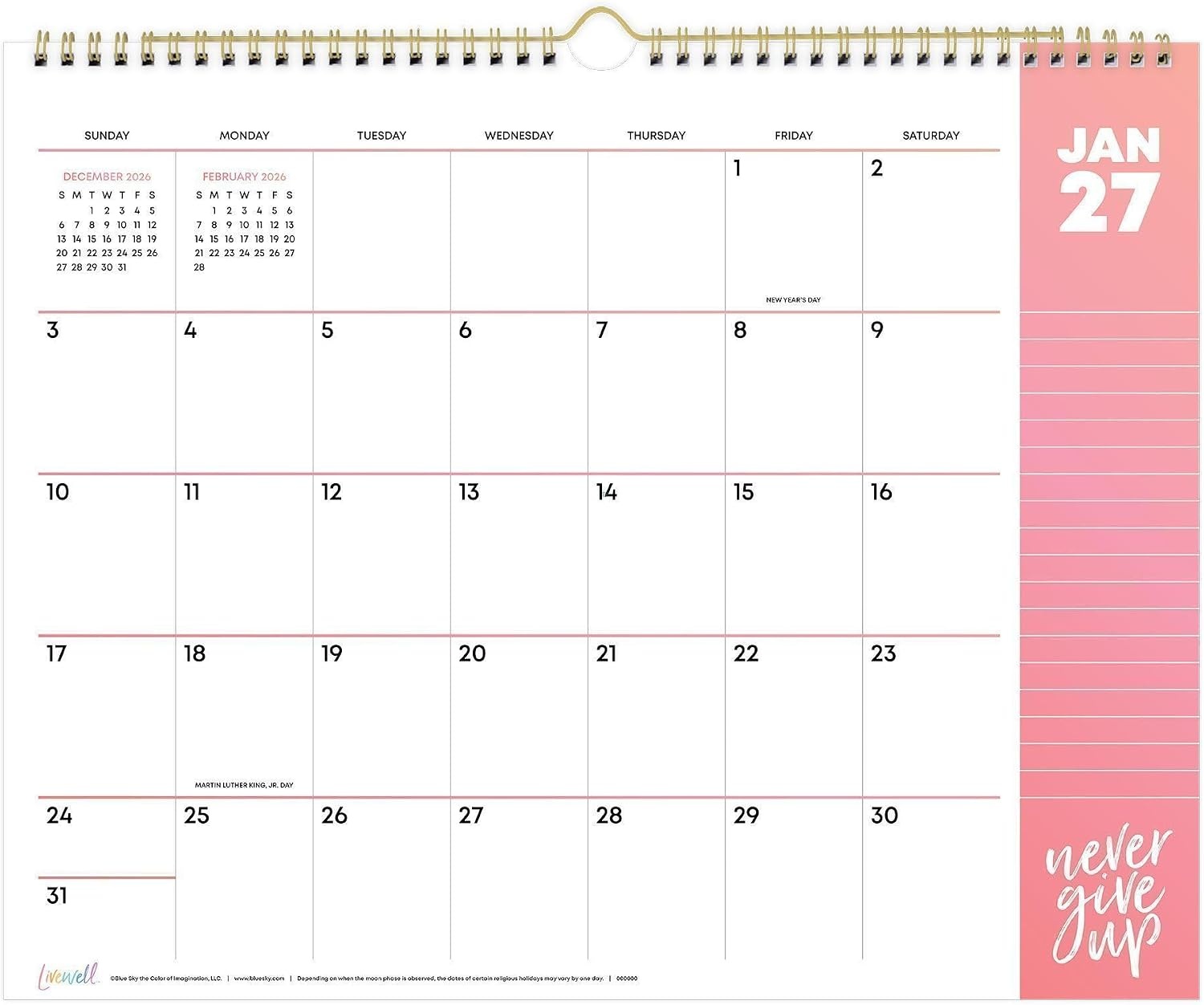 image:imageBlue Sky LiveWell 2027 Monthly Wall Calendar 15x12LiveWell 2027