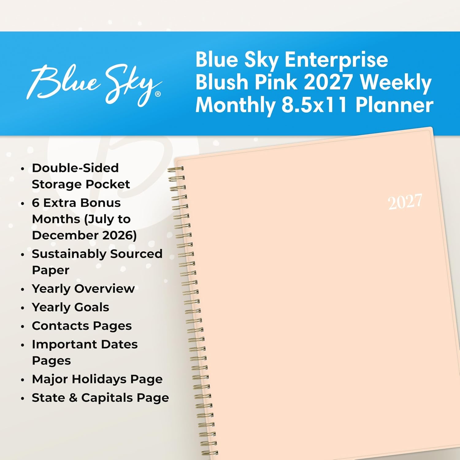 image:imageBlue Sky 2027 Weekly amp Monthly Planner 85x11 Enterprise Blush PinkEnterprise Blush Pink 2027