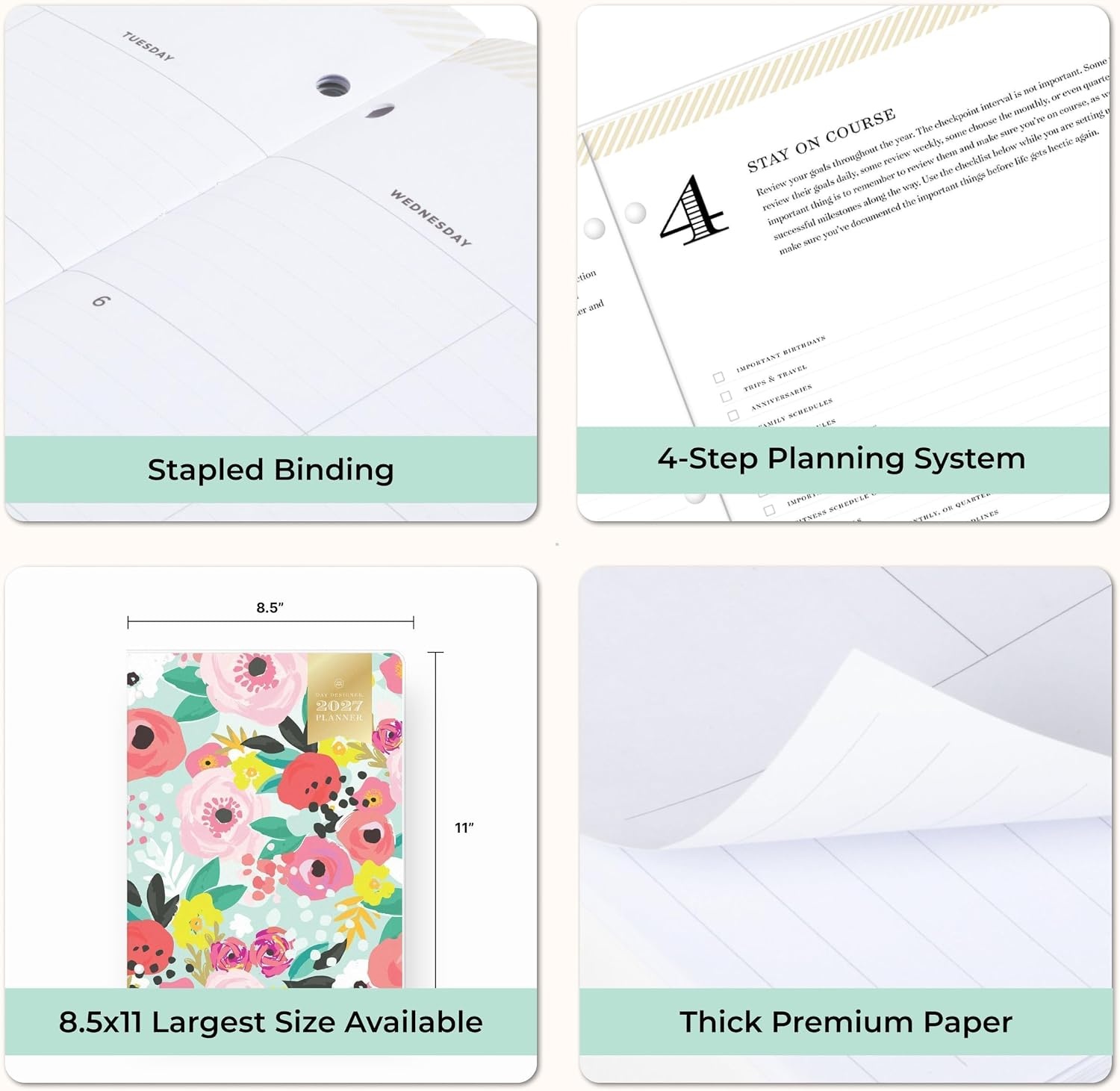 image:imageBlue Sky Day Designer 2027 Monthly Planner 85x11 Secret Garden MintSecret Garden Mint 2027