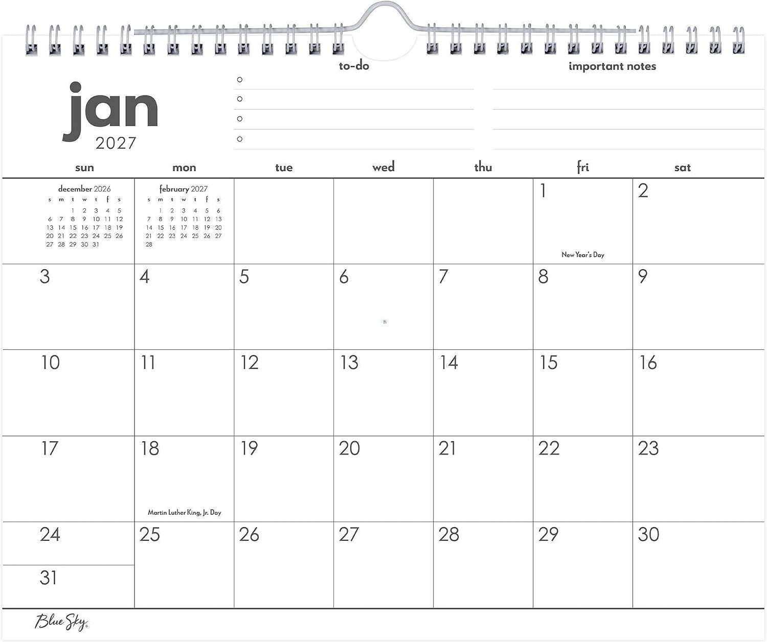 image:imageBlue Sky 2027 24Month Monthly Wall Calendar 11x875To Do 2027