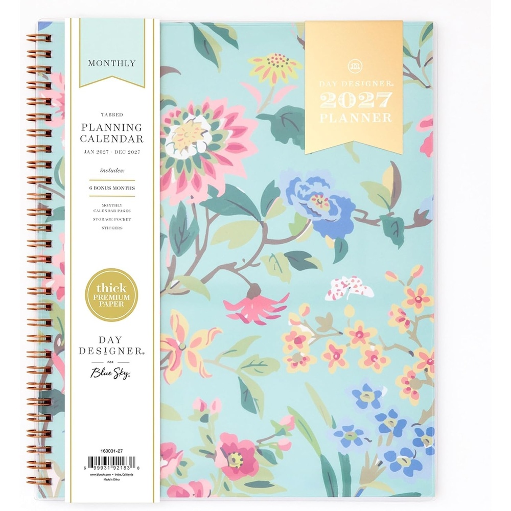 image:imageBlue Sky Day Designer 2027 Monthly Planner 8x10 Climbing Floral MintClimbing Floral Mint 2027