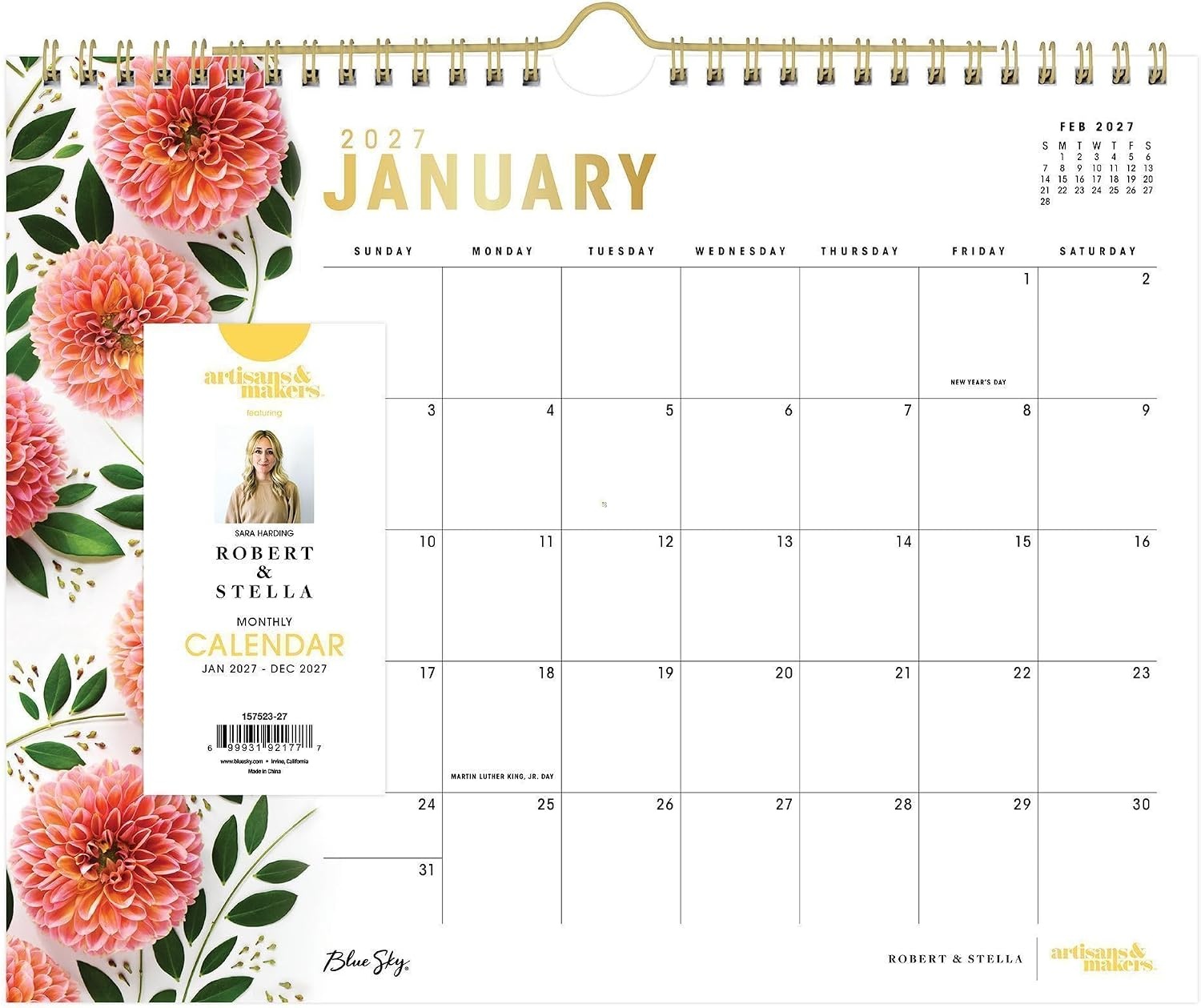 image:imageBlue Sky 2027 Monthly Wall Calendar 11x875 Bright DahliasBright Dahlias 2027