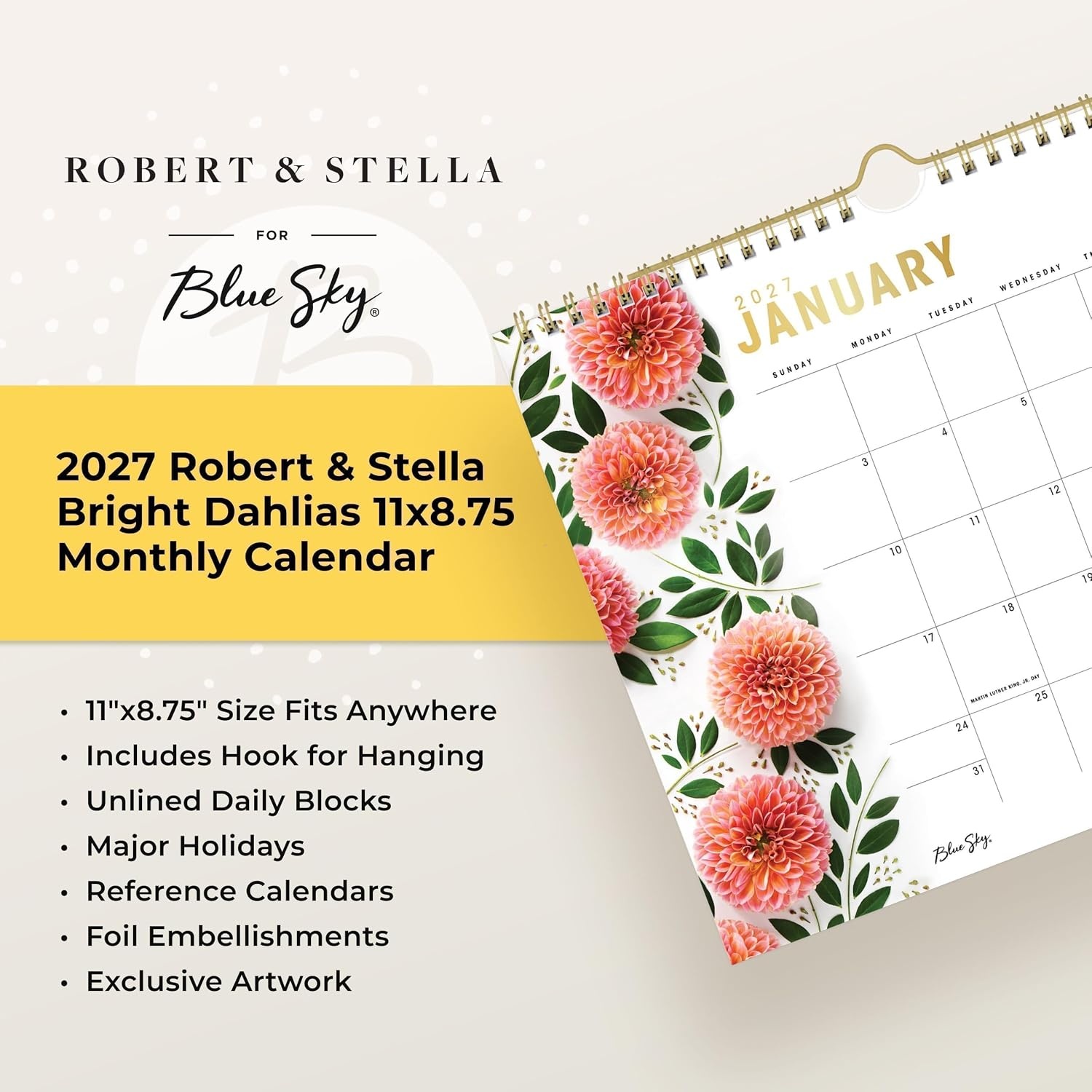 image:imageBlue Sky 2027 Monthly Wall Calendar 11x875 Bright DahliasBright Dahlias 2027