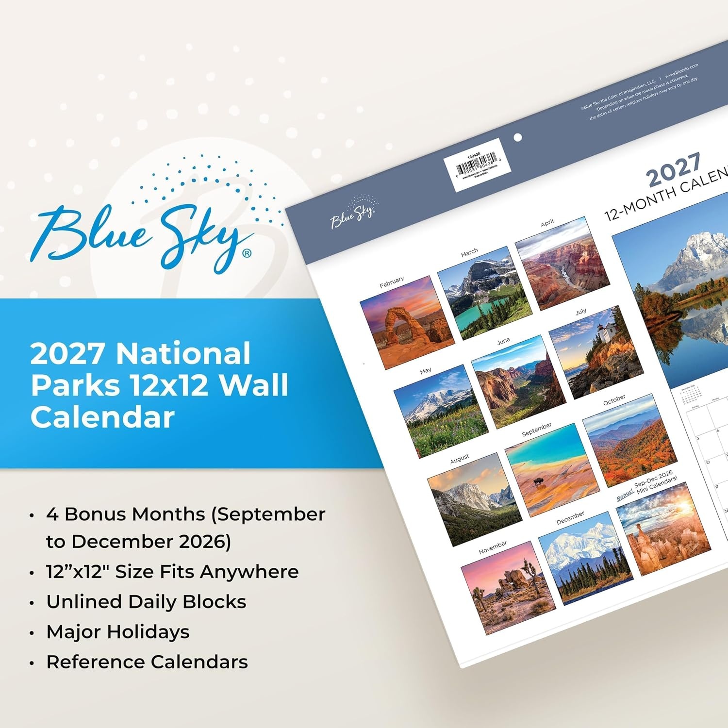 image:imageBlue Sky 2027 Monthly Wall Calendar 12x12 National ParksNational Parks 2027