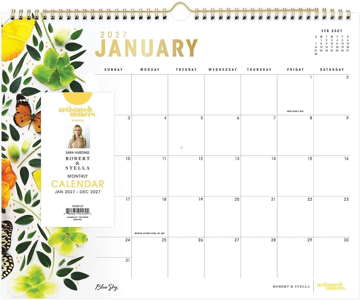 image:imageBlue Sky 2027 Monthly Wall Calendar 15x12 ButterfliesButterflies 2027