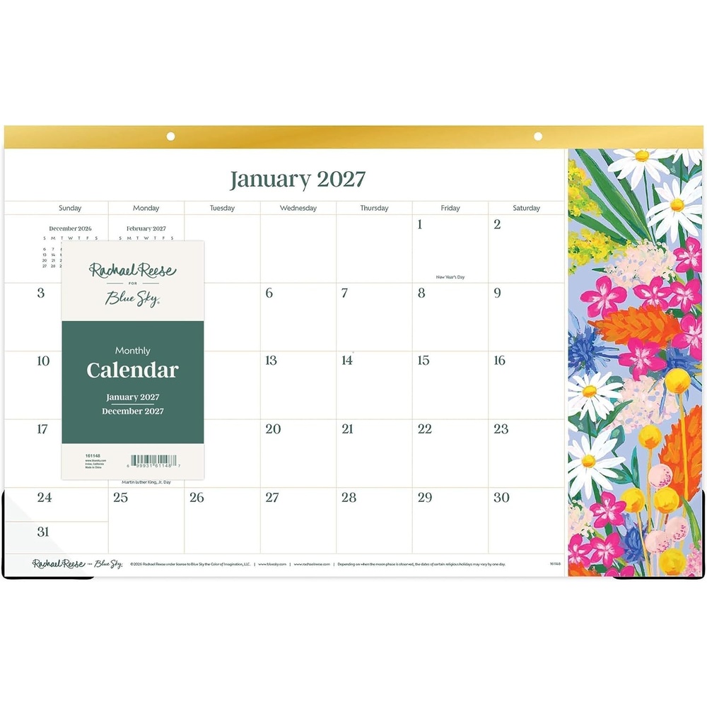 image:imageBlue Sky 2027 Monthly Desk Pad Planner Calendar 17x11 Spring Bouquet