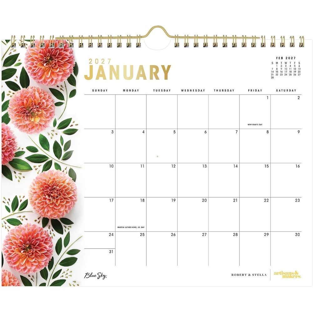 image:imageBlue Sky 2027 Monthly Wall Calendar 11x875 Bright DahliasBright Dahlias 2027